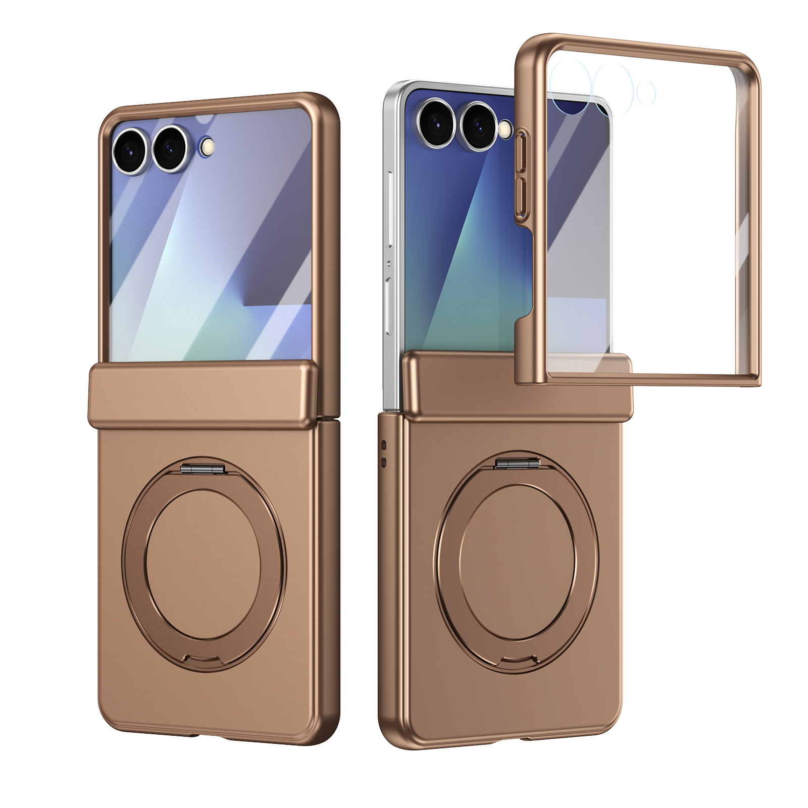 Compatible with Samsung Z Flip 8/7 phone case, 6/5 wireless charging, magnetic 360° rotating stand, case, screen protector, hinge, full coverage. - Gold [Cover] Golden Gloss Samsung Z Flip8
