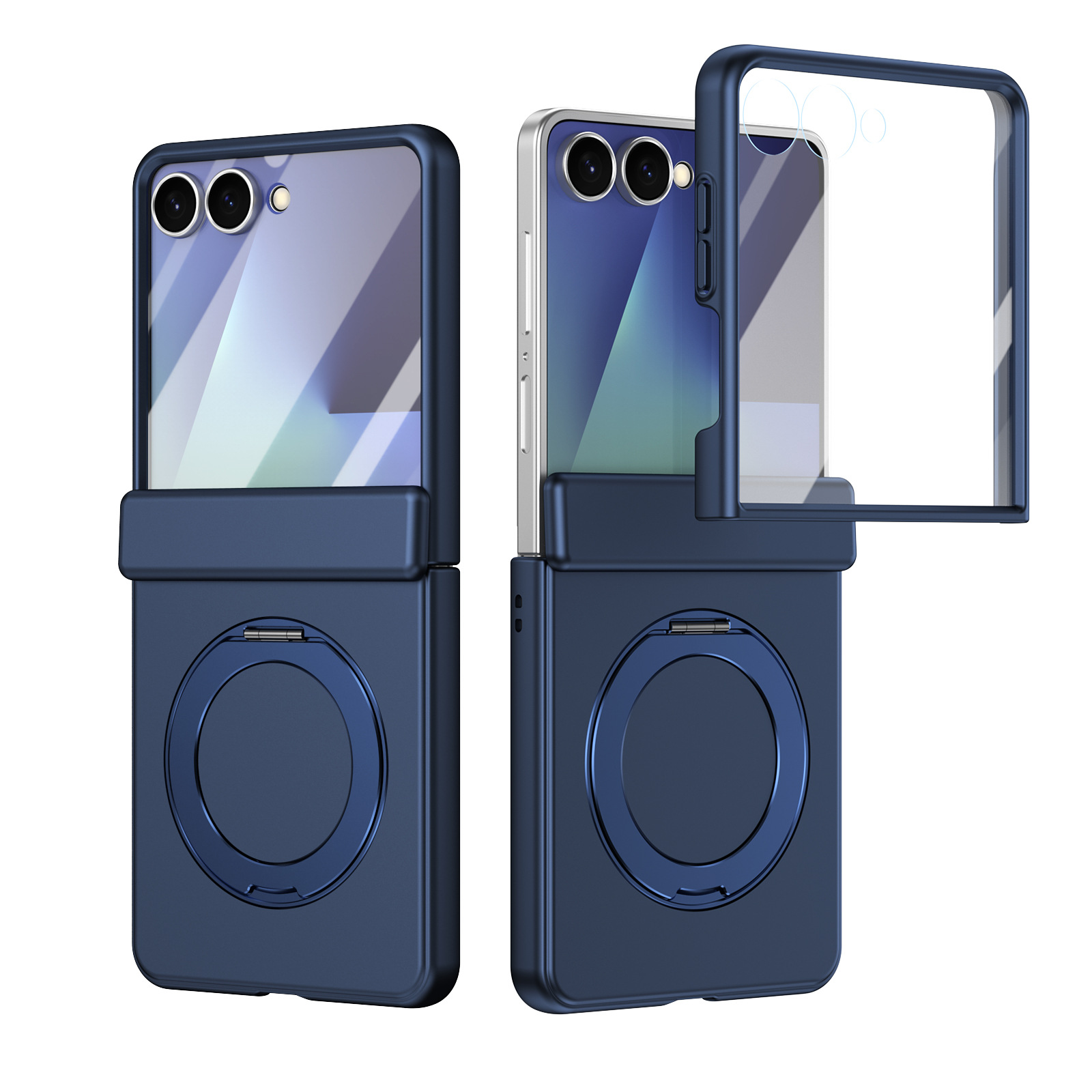 Compatible with Samsung Z Flip 8/7 phone case, 6/5 wireless charging, magnetic 360° rotating stand, case, screen protector, hinge, full coverage. - Blue [Casing Cover] Golden Gloss Samsung Z Flip8
