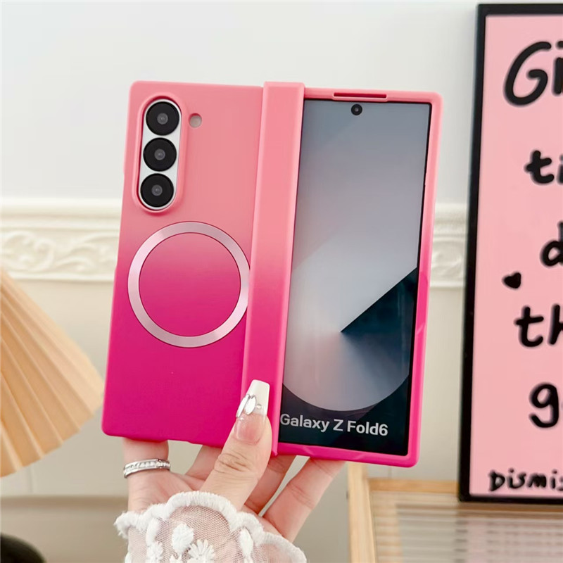 Compatible with Samsung ZFold8/7 phone case, 6/5 wireless charging, magnetic gradient color-blocking Flip7 foldable screen protective case - Pink + Red Z Fold8ultra [Standard Edition]