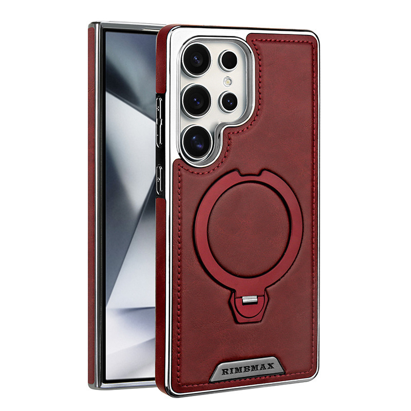Compatible with Samsung S26ULTRA phone case, S25 magnetic 360° rotating stand, S24P full coverage, and S23U protective case. - Burgundy [R67] Samsung-S26ultra