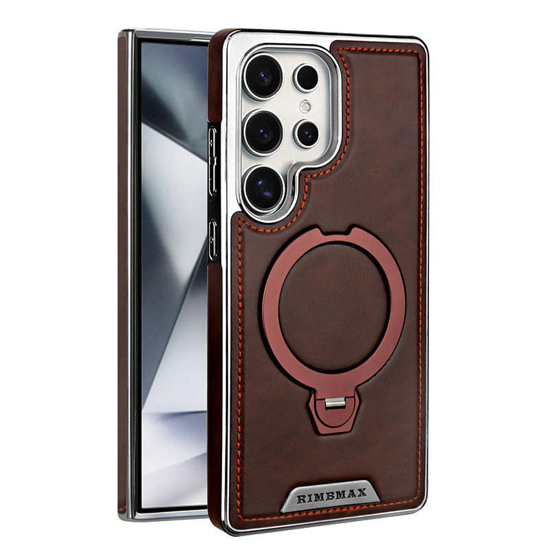 Compatible with Samsung S26ULTRA phone case, S25 magnetic 360° rotating stand, S24P full coverage, and S23U protective case. - Brown [R67] Samsung-S26ultra