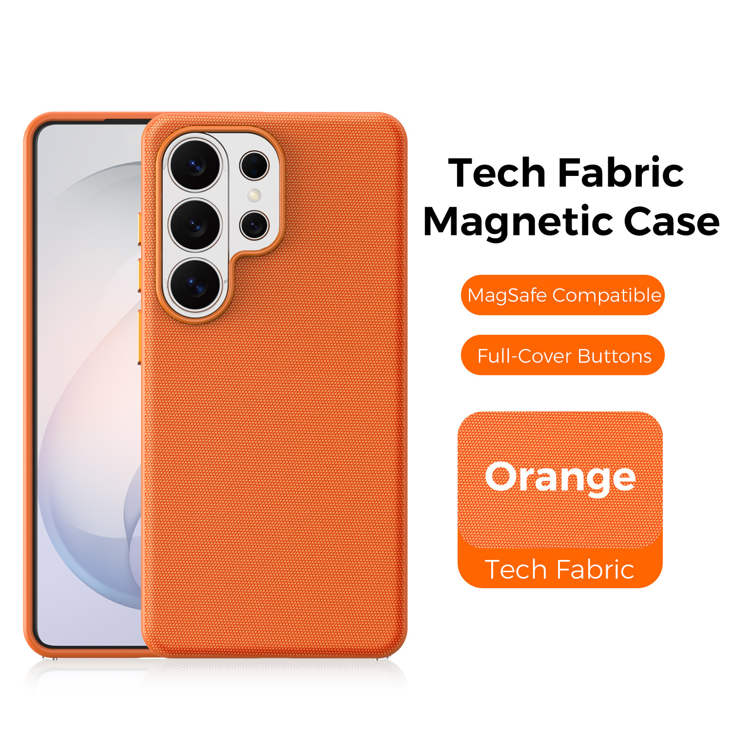 Compatible with Samsung S26 Ultra phone case, S25U wireless charging with built-in magnetic closure, and S24U fabric full-coverage protective case. - Orange [Tech Fabric] S26Ultra