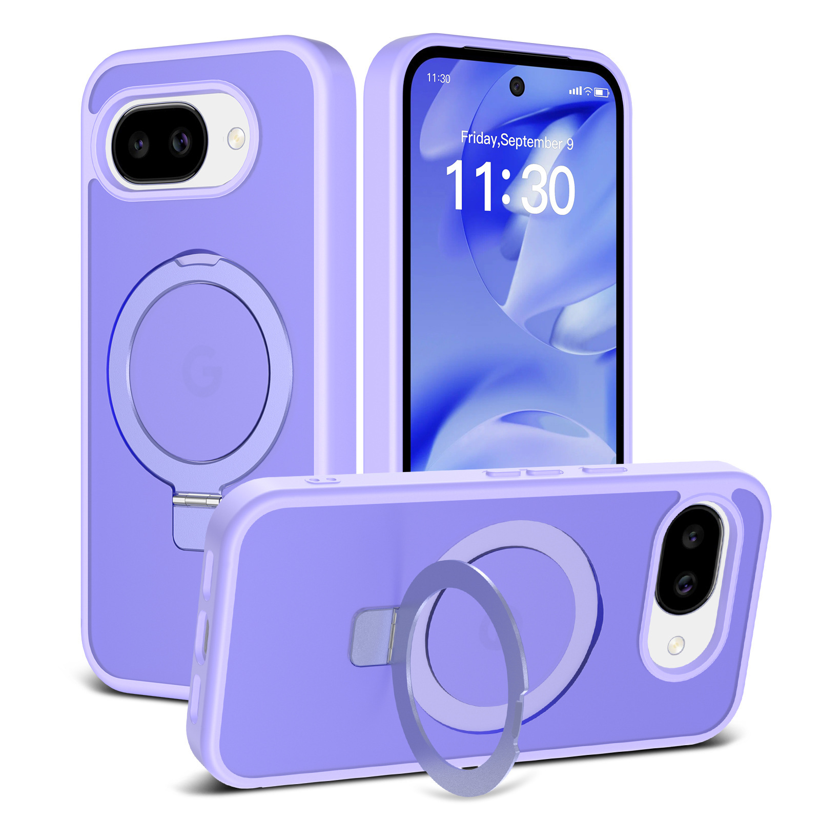 Compatible with Google 10 Pro XL phone case, MagSafe magnetic stand, Pixel 9A full-coverage drop-proof protective case. - Light Purple Racket Stand SF Pixel-10proXL