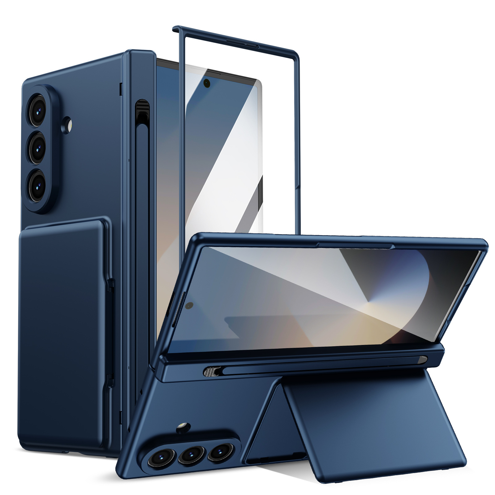 Compatible with Samsung Z Fold8U phone case 7/6/5 card holder stand pen slot hinge 4/3 case film full coverage protective case - Blue [Casing with Pen] Card Holder with Pen Slot Z Fold8 Ultra [Standard Version]