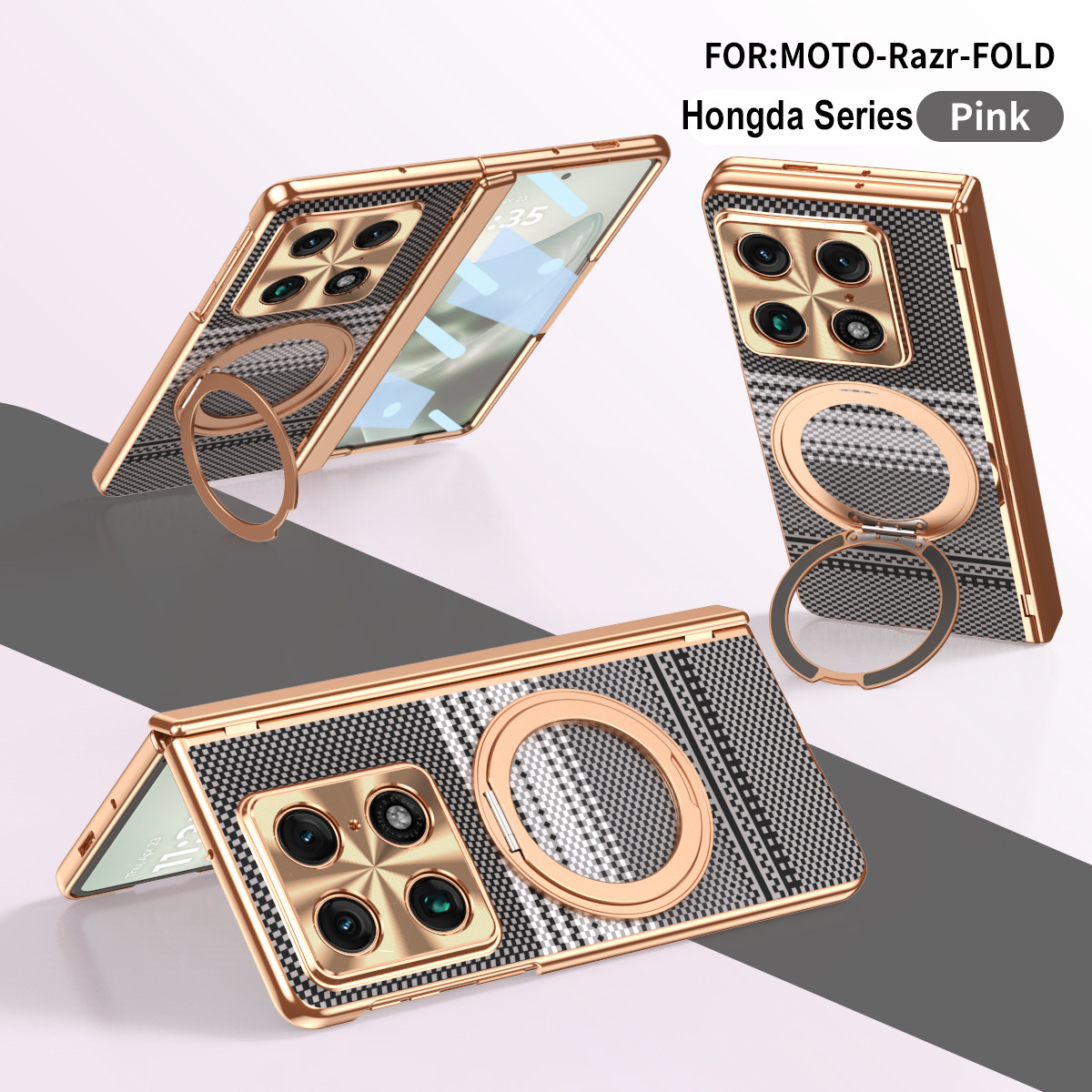 Compatible with Moto Razr Fold phone case, 360 magnetic stand, electroplated leather case, full coverage, shockproof protective case. - Black [Shell] Hongda Moto-RazrFold