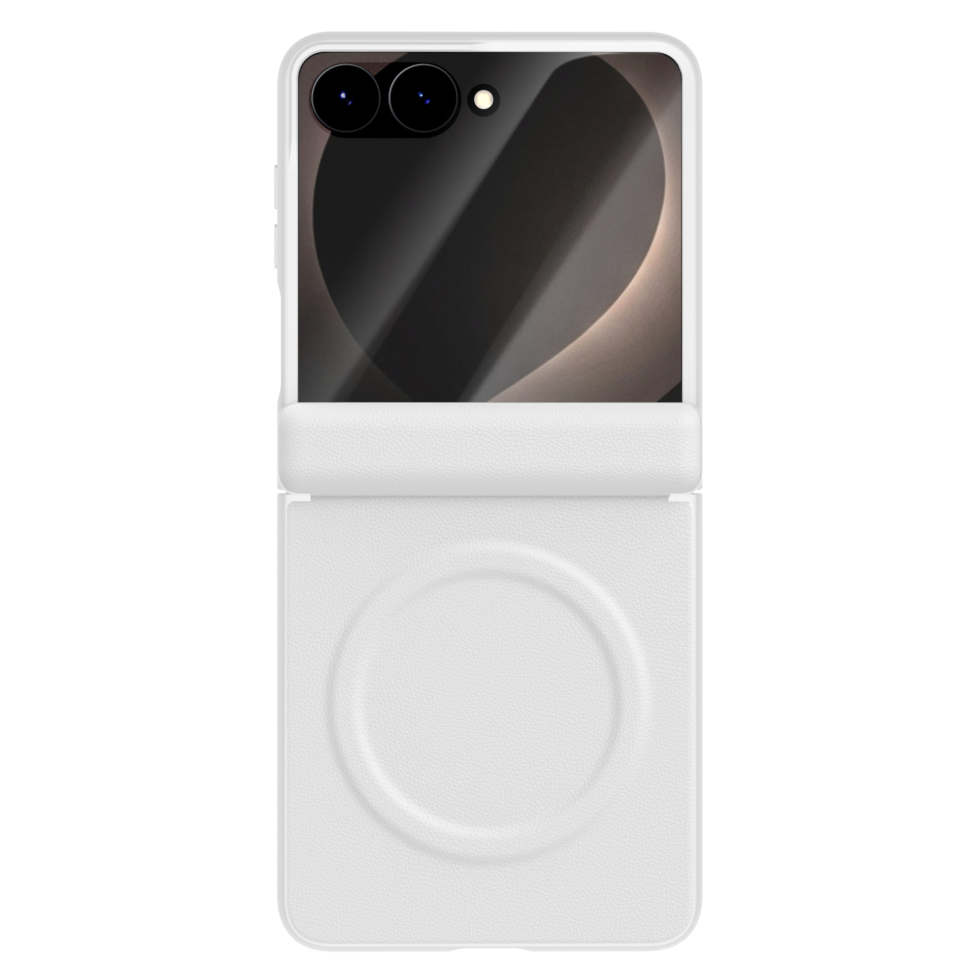 Compatible with Samsung Z Flip8 phone case, wireless charging, magnetic closure, leather hinge, full-coverage, drop-proof protective case. - White [Casing Cover] Ten-Color Leather Texture Samsung Z Flip8