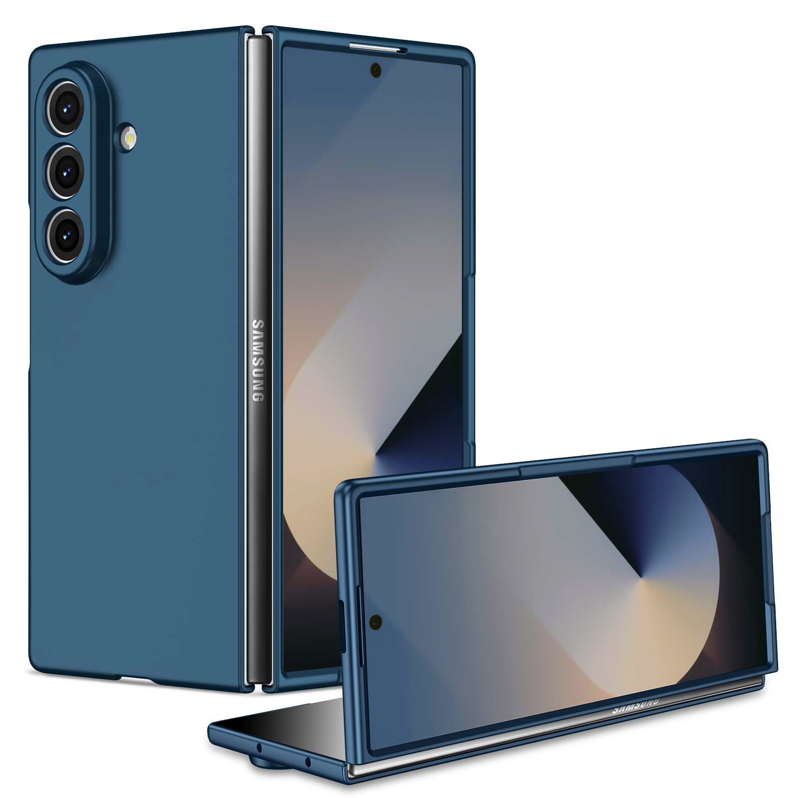 Compatible with Samsung Z Fold7/6/5 phone case, solid color, skin-feel, ultra-thin, shockproof protective case for Flip7/6/5, cross-border e-commerce. - Deep Blue Samsung Z Fold7 [Fine Hole]