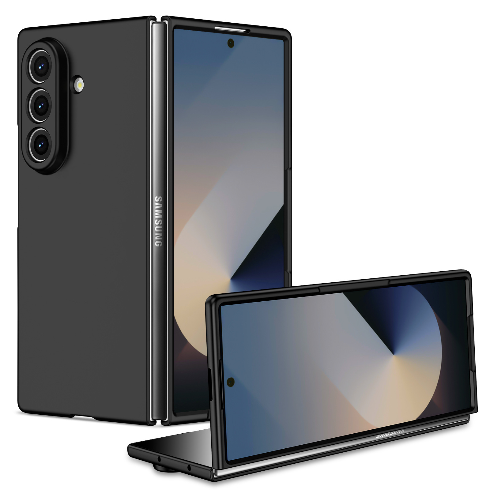 Compatible with Samsung Z Fold7/6/5 phone case, solid color, skin-feel, ultra-thin, shockproof protective case for Flip7/6/5, cross-border e-commerce. - Black Samsung Z Fold7 [Fine Hole]