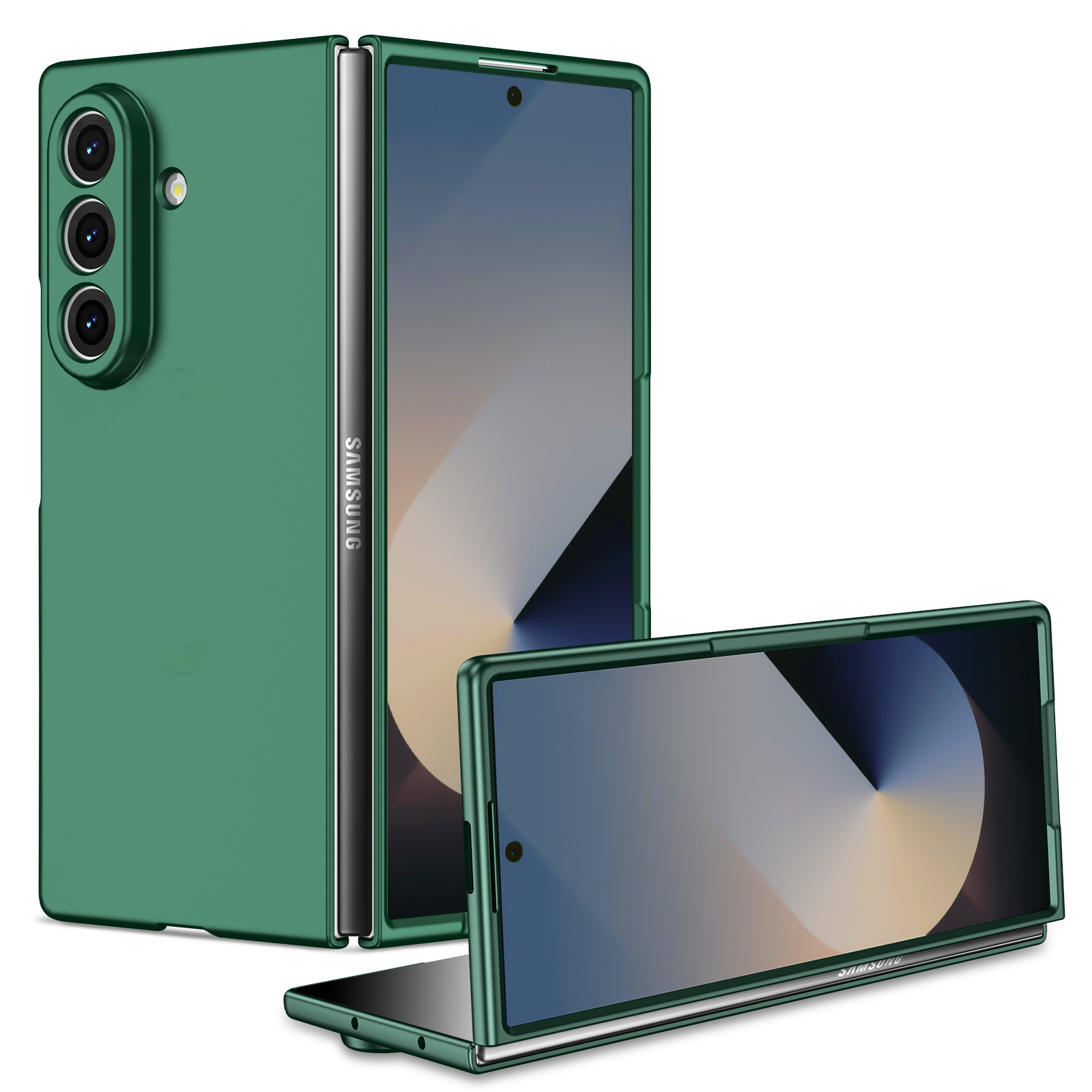 Compatible with Samsung Z Fold7/6/5 phone case, solid color, skin-feel, ultra-thin, shockproof protective case for Flip7/6/5, cross-border e-commerce. - Dark Green Samsung-Z Fold7 [Fine Hole]