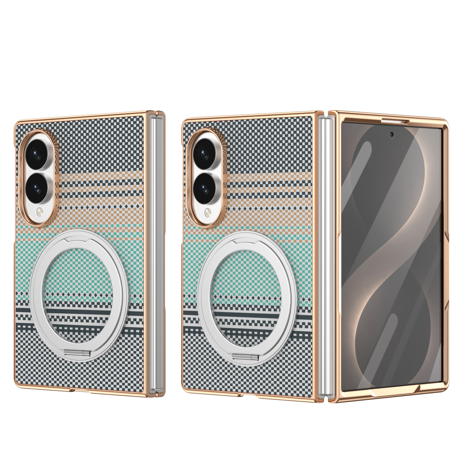 Compatible with Samsung Z Fold8 phone case, 7/6 rotating magnetic stand, wireless charging, Kevlar coated protective case - Silver Gray [Casing] Z Fold8 [Wide Version]
