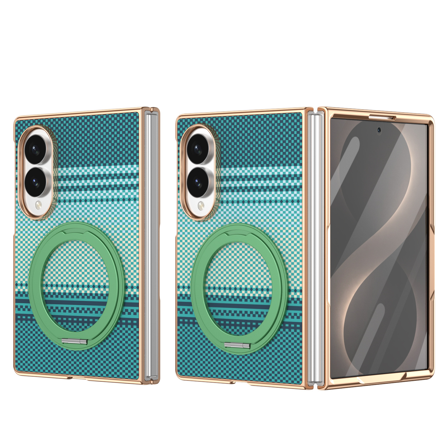 Compatible with Samsung Z Fold8 phone case, 7/6 rotating magnetic stand, wireless charging, Kevlar coated protective case - Green [Shell Cover] Z Fold8 [Wide Version]