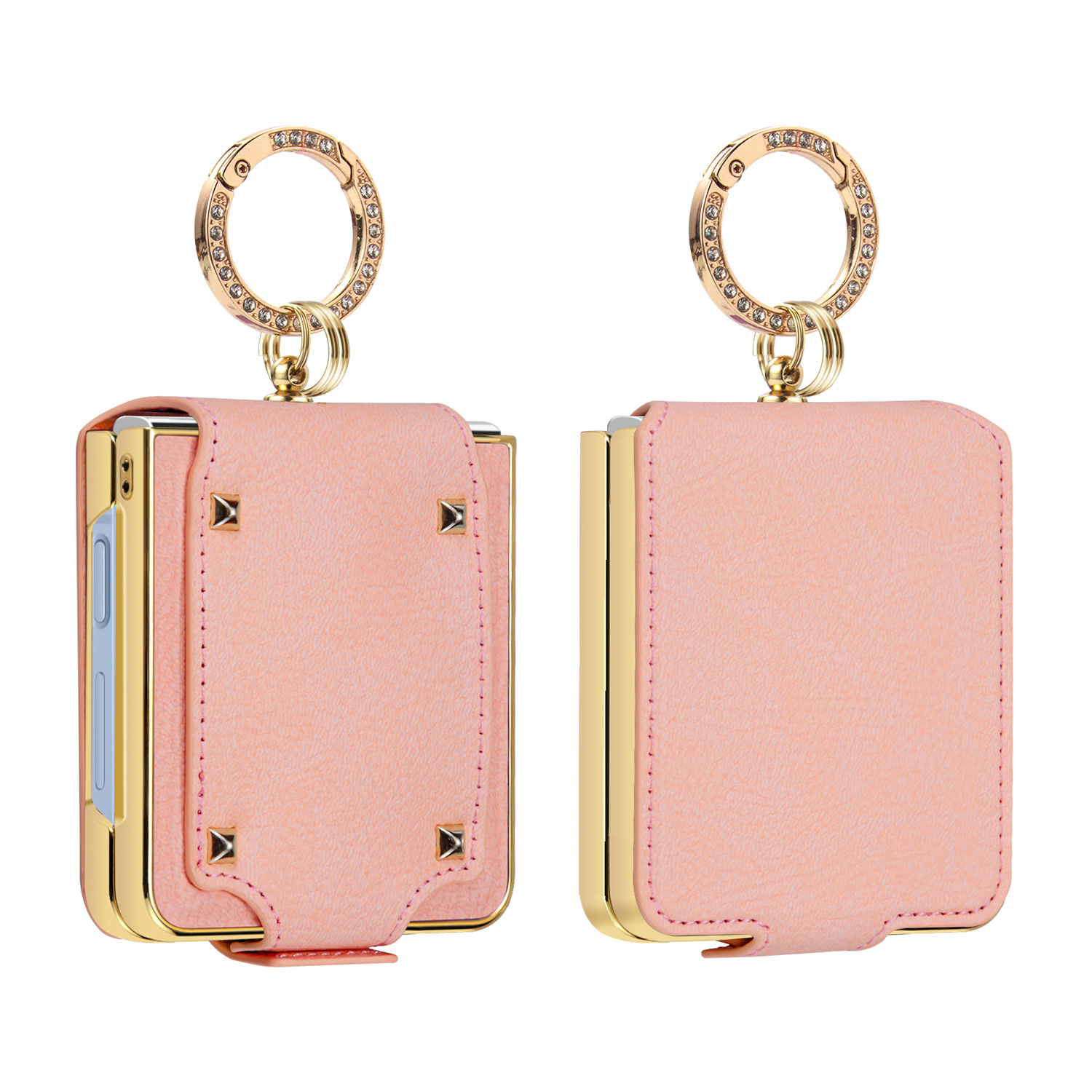 Compatible with Samsung Z Flip 8/7 phone case, 6/5 electroplated leather, ring holder, screen protector, full-coverage drop-proof protective case. - Cherry Blossom Pink [Casing Cover] SM-Z Flip8