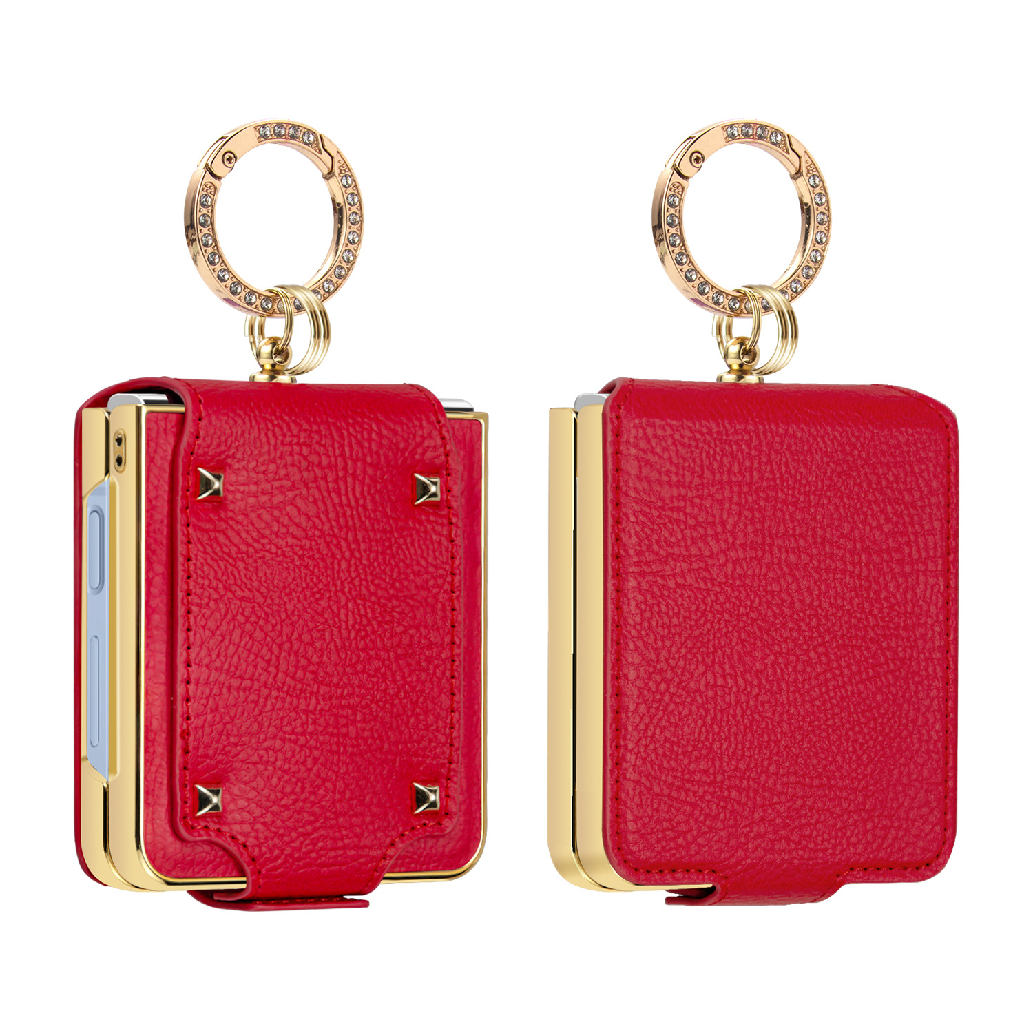 Compatible with Samsung Z Flip 8/7 phone case, 6/5 electroplated leather, ring holder, screen protector, full-coverage drop-proof protective case. - China Red [Shell] SM-Z Flip8