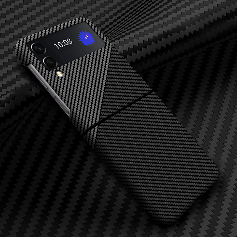 Compatible with Samsung Z Flip 7/6/5 phone cases, 4/3 carbon fiber texture, color blocking, ultra-thin, shockproof protective case, cross-border e-commerce. - Black and silver color scheme Samsung Z Flip7