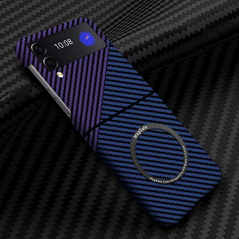 Compatible with Samsung Z Flip 7/6/5 phone cases, 4/3 carbon fiber texture, color blocking, ultra-thin, shockproof protective case, cross-border e-commerce. - Blue and purple color blocking Samsung Z Flip7