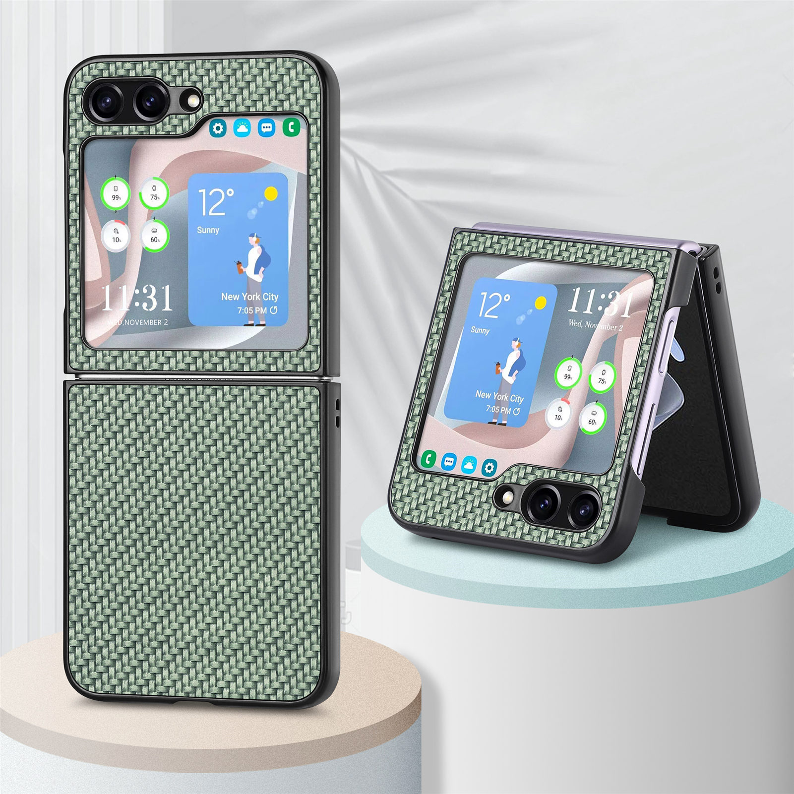 Compatible with Samsung Z Flip 8/7 phone case, 6/5mm fiber textured leather, 4/3mm folding screen, drop-proof protective case, cross-border e-commerce. - Green Samsung Z Flip8