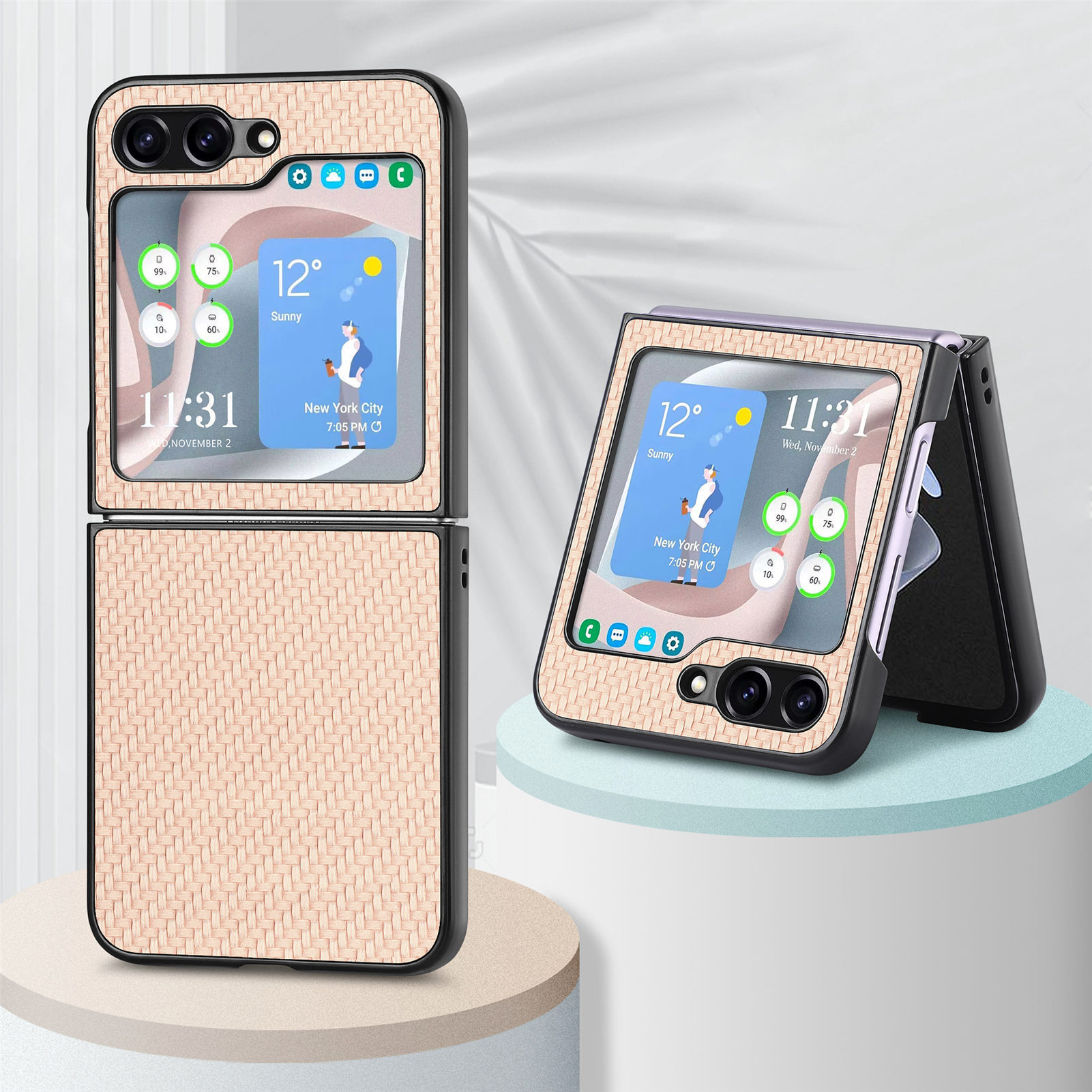 Compatible with Samsung Z Flip 8/7 phone case, 6/5mm fiber textured leather, 4/3mm folding screen, drop-proof protective case, cross-border e-commerce. - Khaki Samsung-Z Flip8