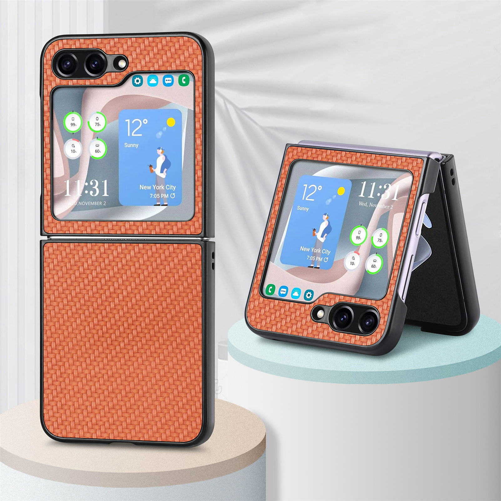 Compatible with Samsung Z Flip 8/7 phone case, 6/5mm fiber textured leather, 4/3mm folding screen, drop-proof protective case, cross-border e-commerce. - Brown Samsung Z Flip 8