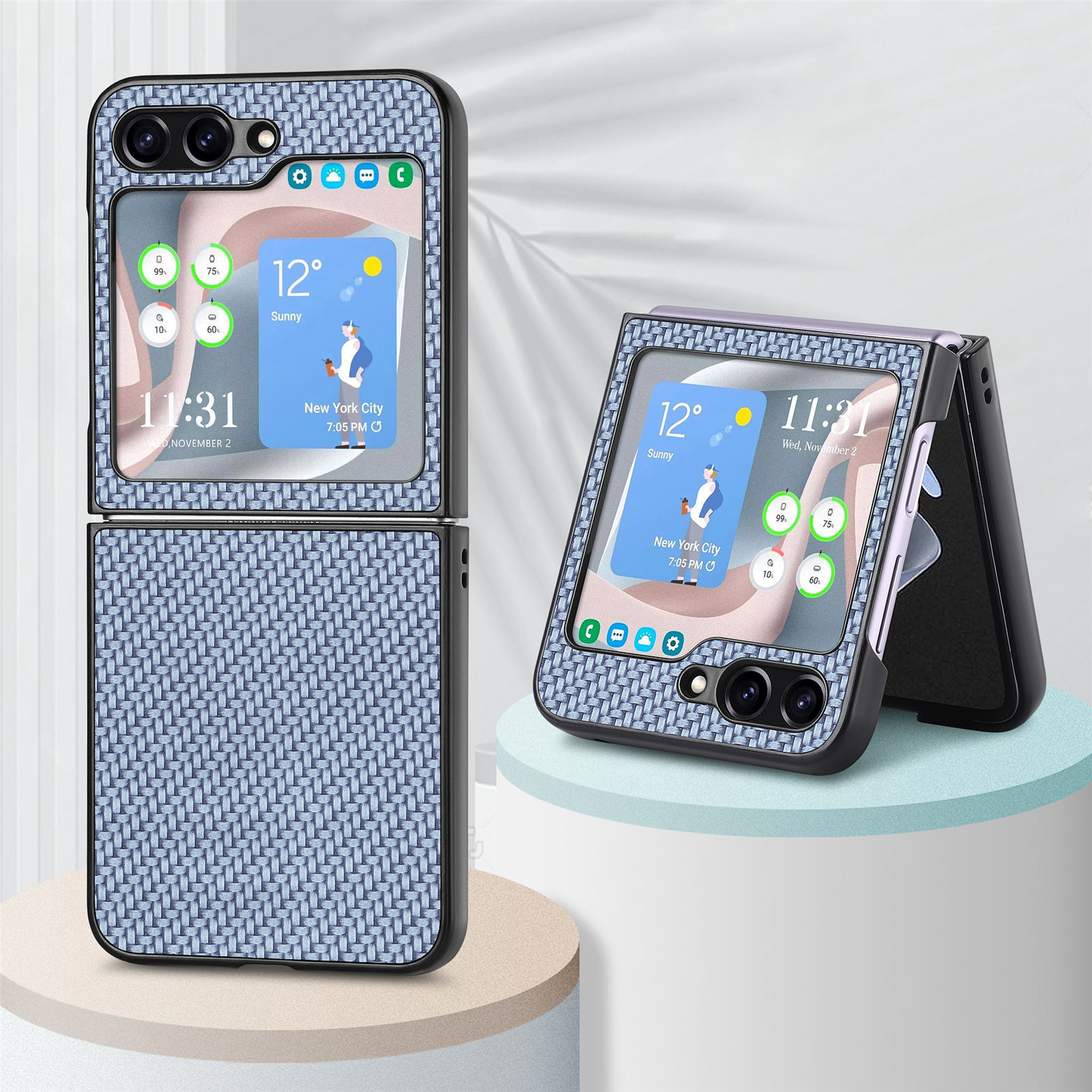 Compatible with Samsung Z Flip 8/7 phone case, 6/5mm fiber textured leather, 4/3mm folding screen, drop-proof protective case, cross-border e-commerce. - Blue Samsung Z Flip8