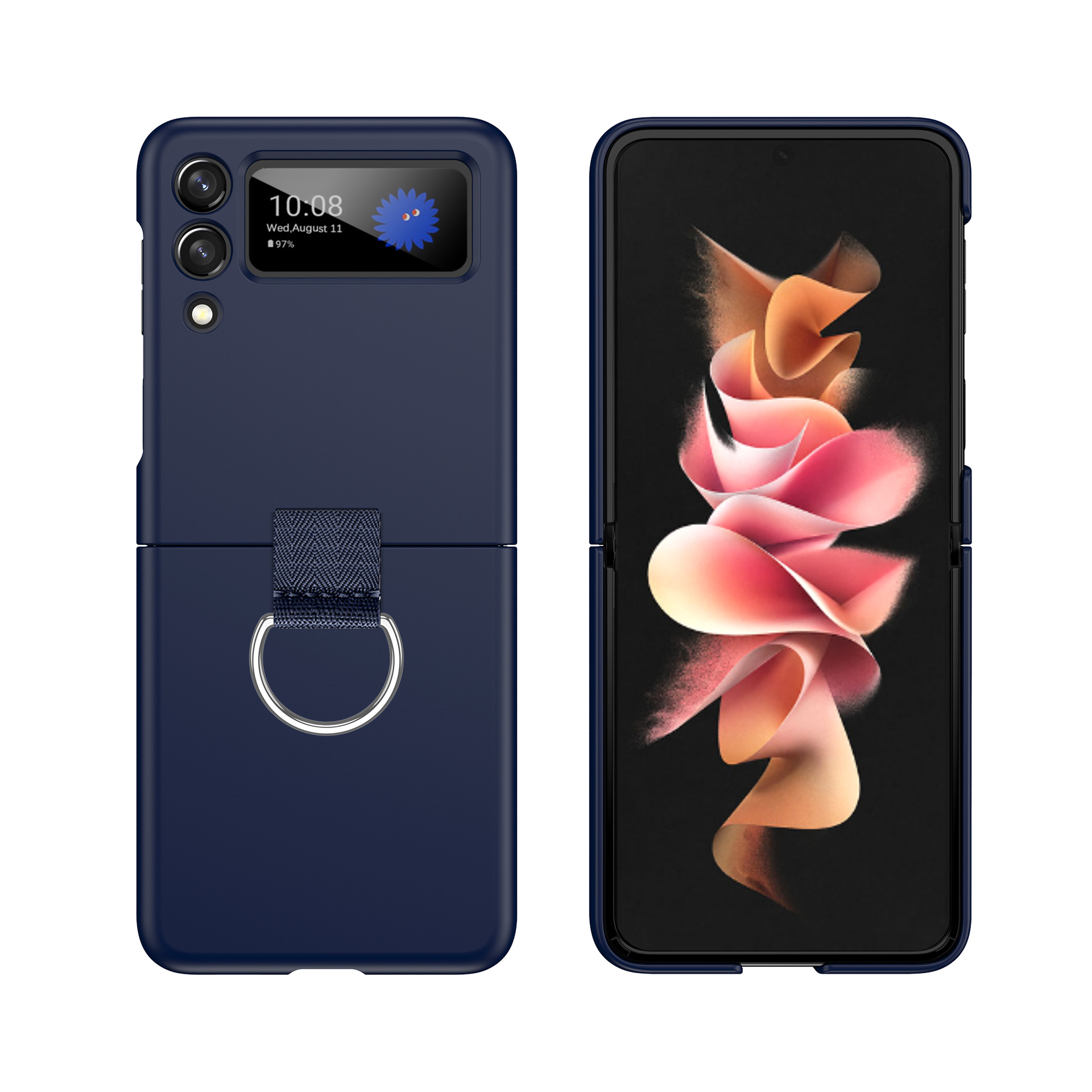 Compatible with Samsung Z Flip 8/7 phone case, 6/5 ultra-thin ribbon drawstring ring, 4/3 folding screen protective case - Deep Blue Samsung Z Flip 8
