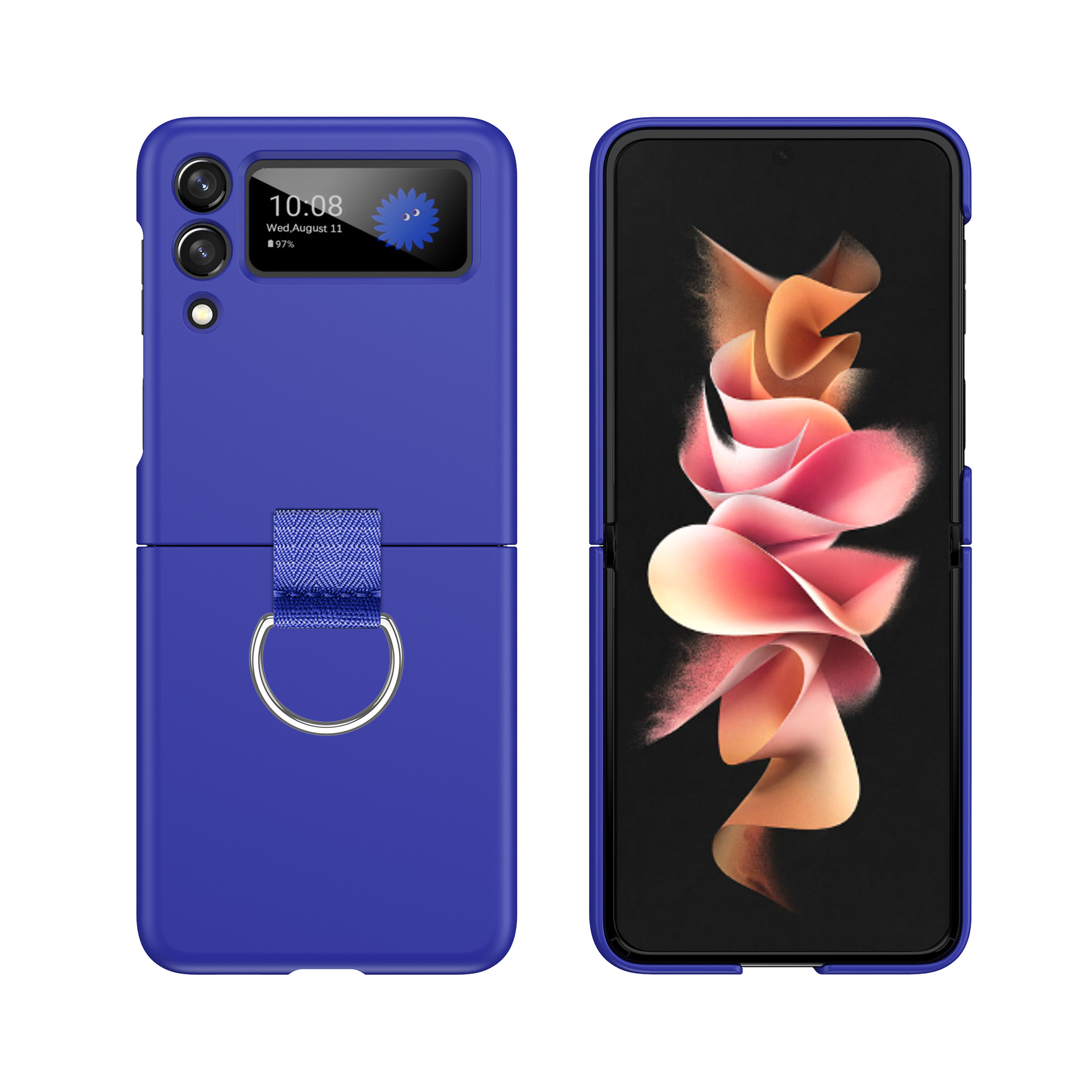 Compatible with Samsung Z Flip 8/7 phone case, 6/5 ultra-thin ribbon drawstring ring, 4/3 folding screen protective case - Klein Blue Samsung Z Flip 8