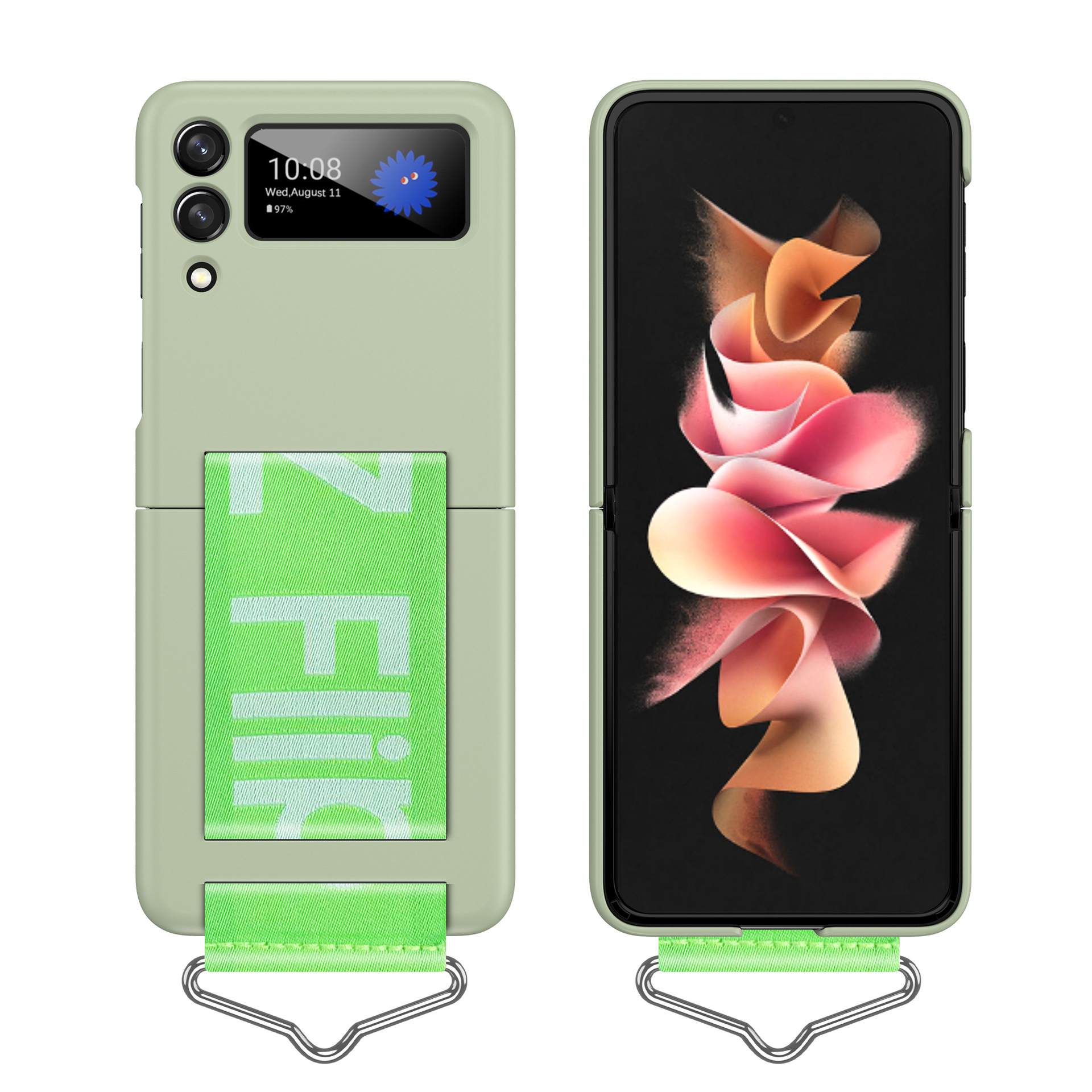 Compatible with Samsung Z Flip7/6/5 phone cases, Flip4/3 letter wristbands, stylish ultra-thin folding screen protective cases - Light Green Samsung Z Flip 7