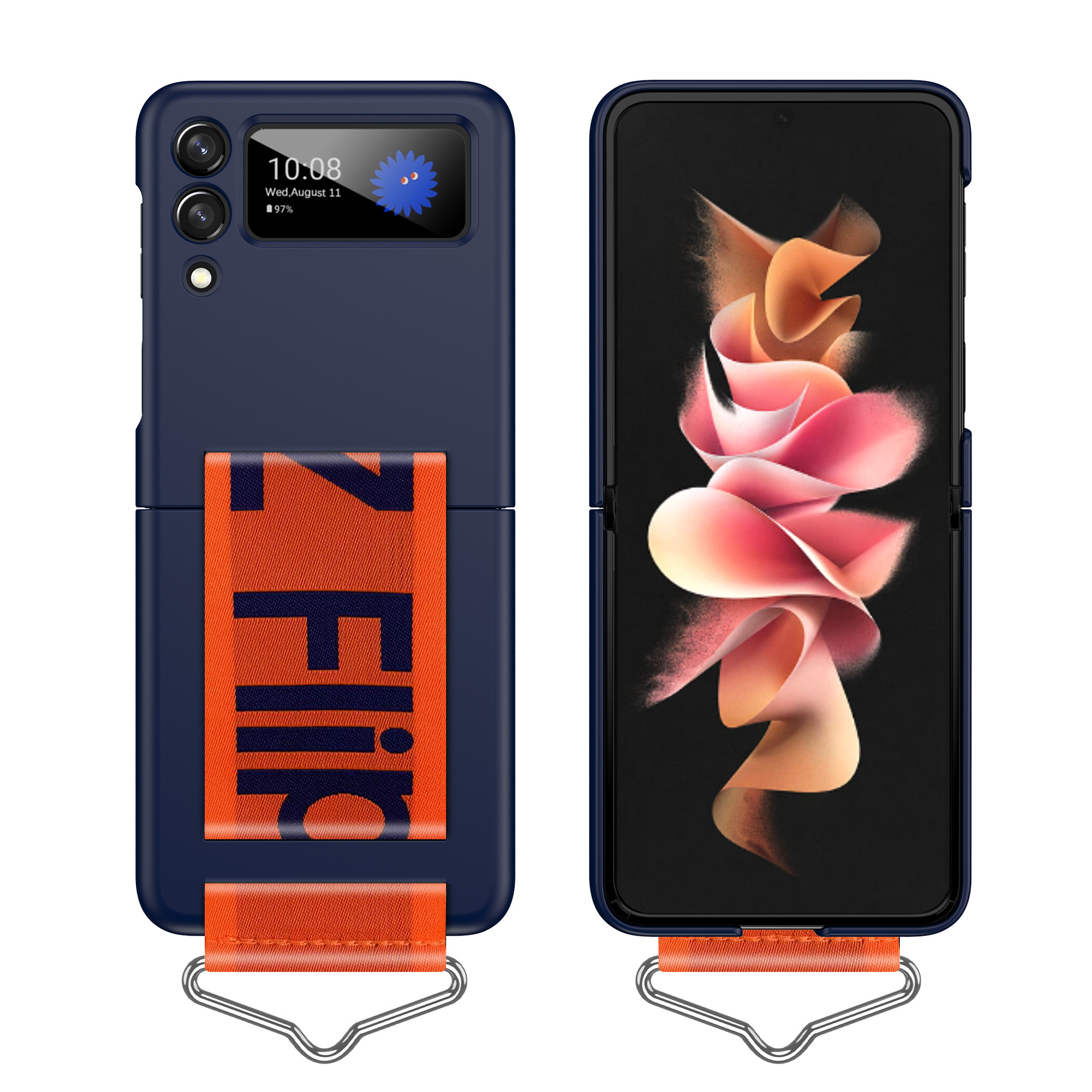 Compatible with Samsung Z Flip7/6/5 phone cases, Flip4/3 letter wristbands, stylish ultra-thin folding screen protective cases - Deep Blue Samsung Z Flip7