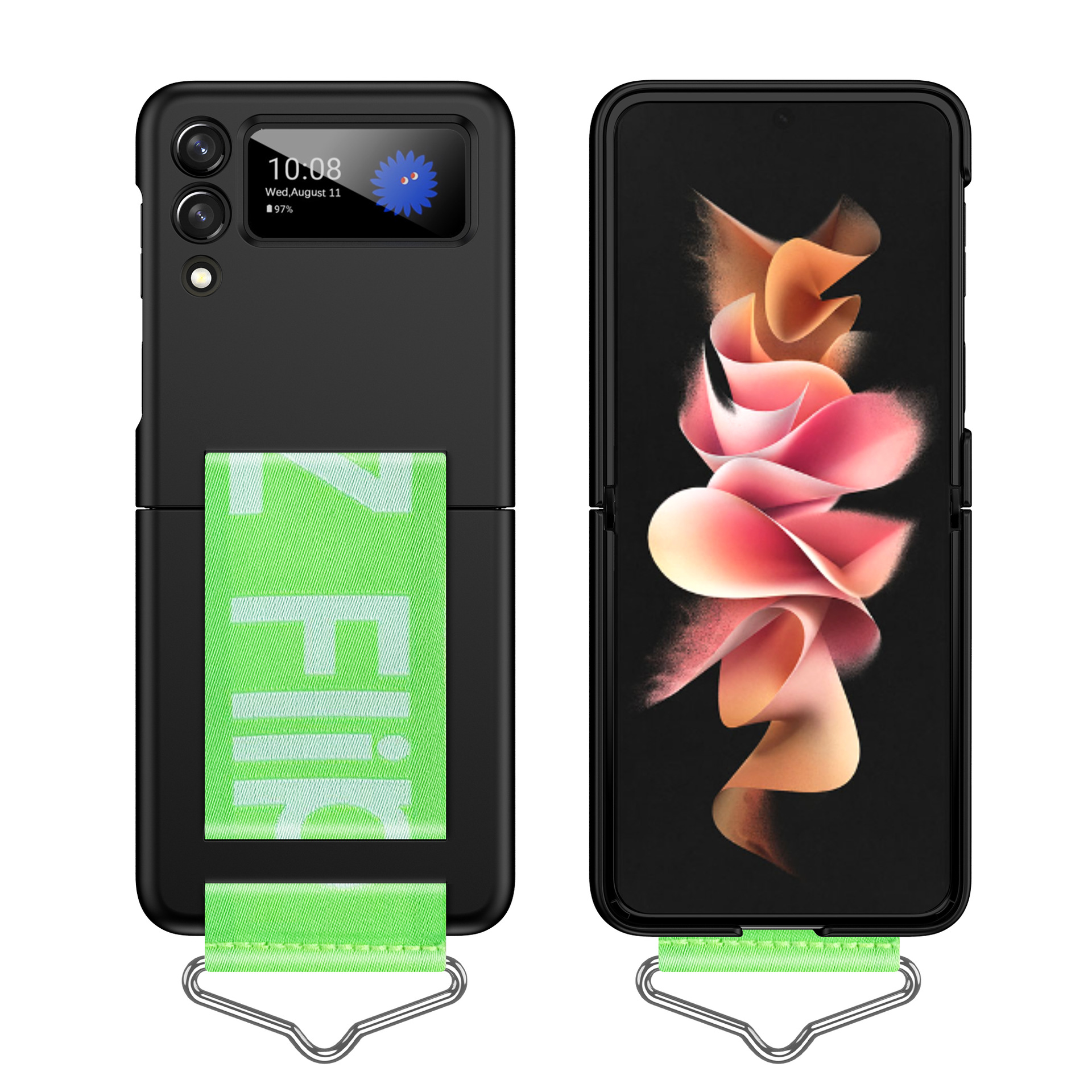 Compatible with Samsung Z Flip7/6/5 phone cases, Flip4/3 letter wristbands, stylish ultra-thin folding screen protective cases - Black Samsung Z Flip7