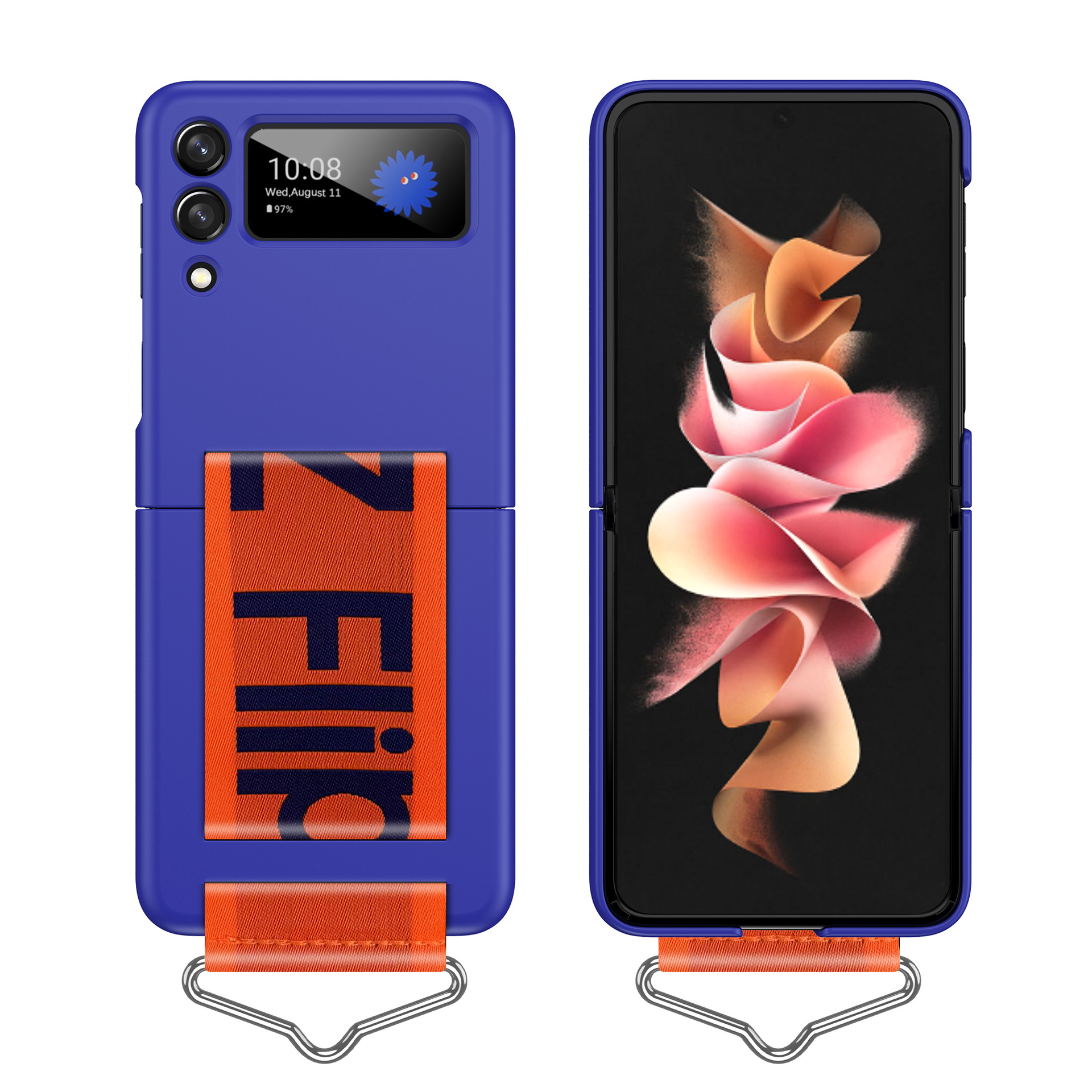 Compatible with Samsung Z Flip7/6/5 phone cases, Flip4/3 letter wristbands, stylish ultra-thin folding screen protective cases - Klein Blue Samsung Z Flip 7