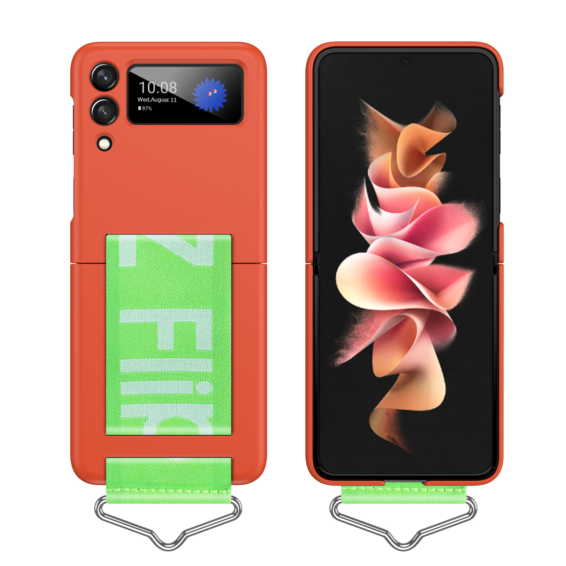 Compatible with Samsung Z Flip7/6/5 phone cases, Flip4/3 letter wristbands, stylish ultra-thin folding screen protective cases - Orange Samsung Z Flip7