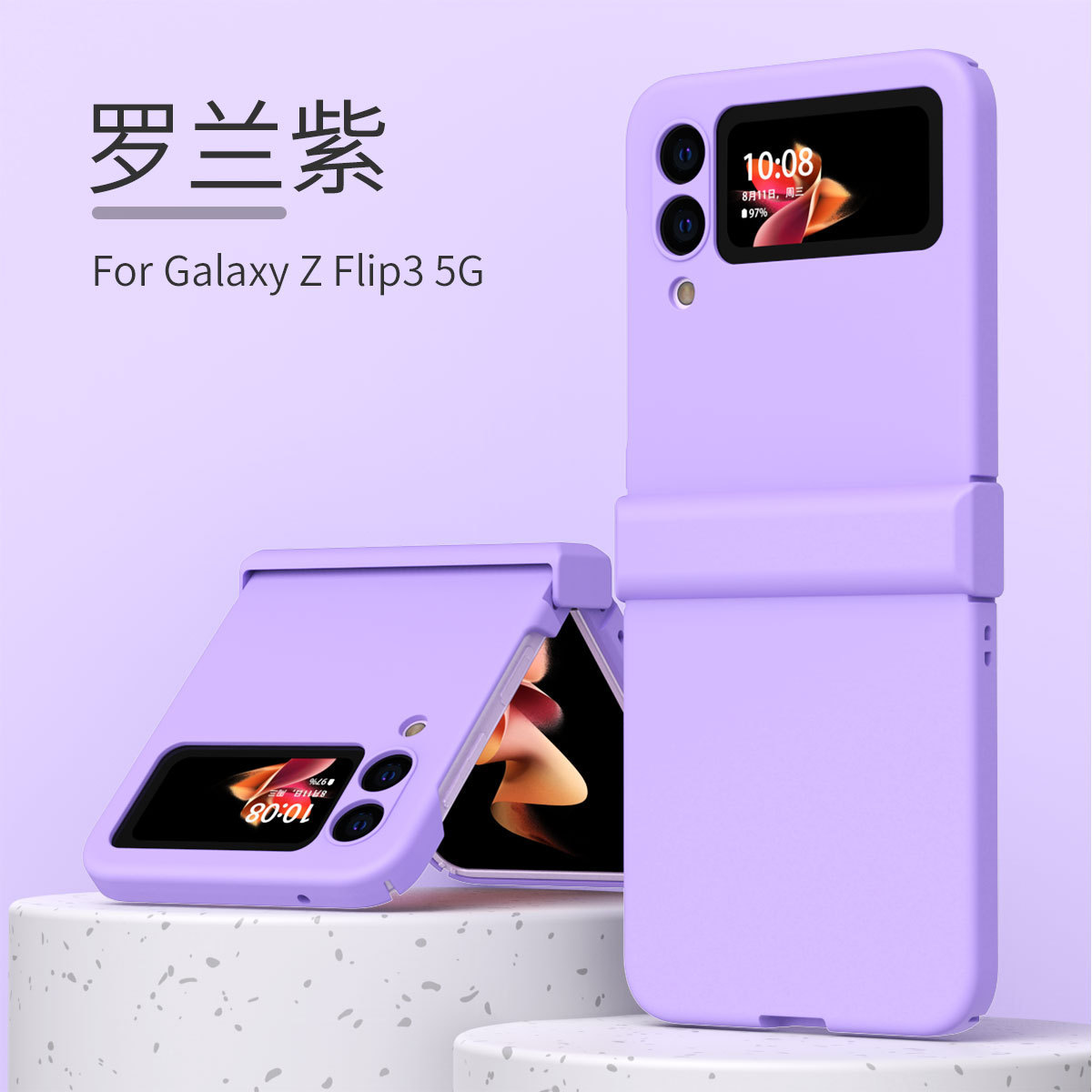 Transparent solid color macaron hinge protective case for Samsung Z Flip 5/4/3 foldable phones. - Macaron [Roland Purple] Samsung ZFlip 3
