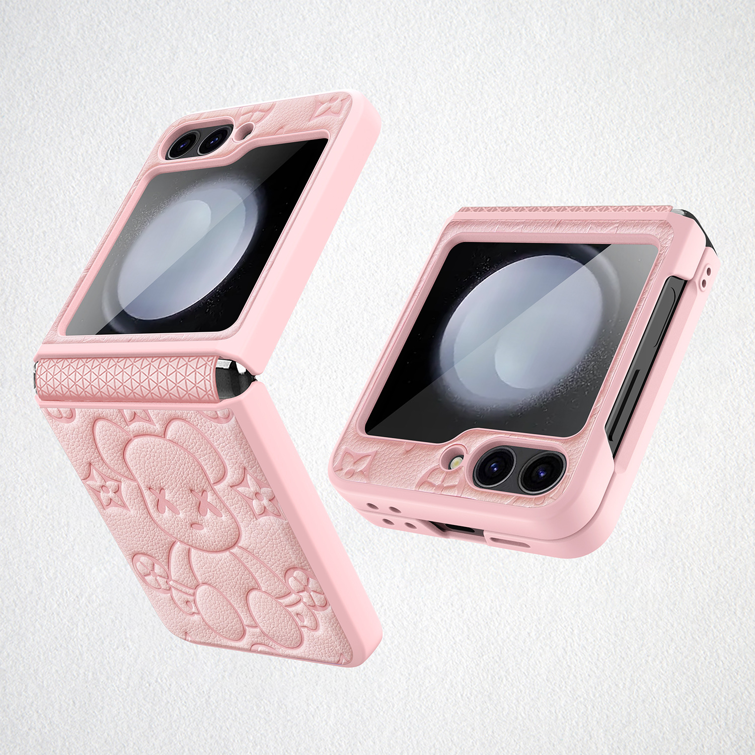 Compatible with Samsung Z Flip 7/6/5 phone cases, TPU hinge, 4/3 folding screen, vegan leather, drop-proof protective case. - Pink [Case Screen Protector] Samsung Z Flip7