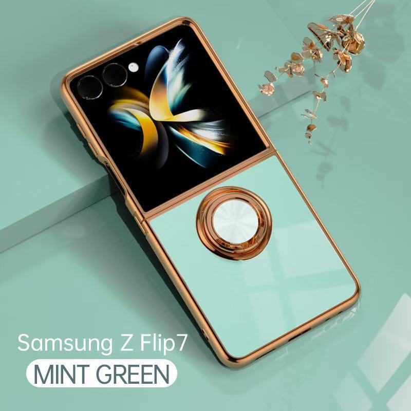 Compatible with Samsung Z Flip 8/7 phone case, 6/5 electroplated, car magnetic ring, stylish 4/3 drop-proof protective case. - Light blue Samsung-Z Flip8