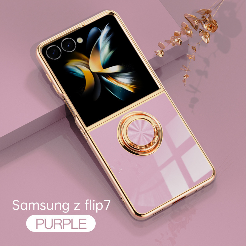 Compatible with Samsung Z Flip 8/7 phone case, 6/5 electroplated, car magnetic ring, stylish 4/3 drop-proof protective case. - Light purple Samsung-Z Flip8