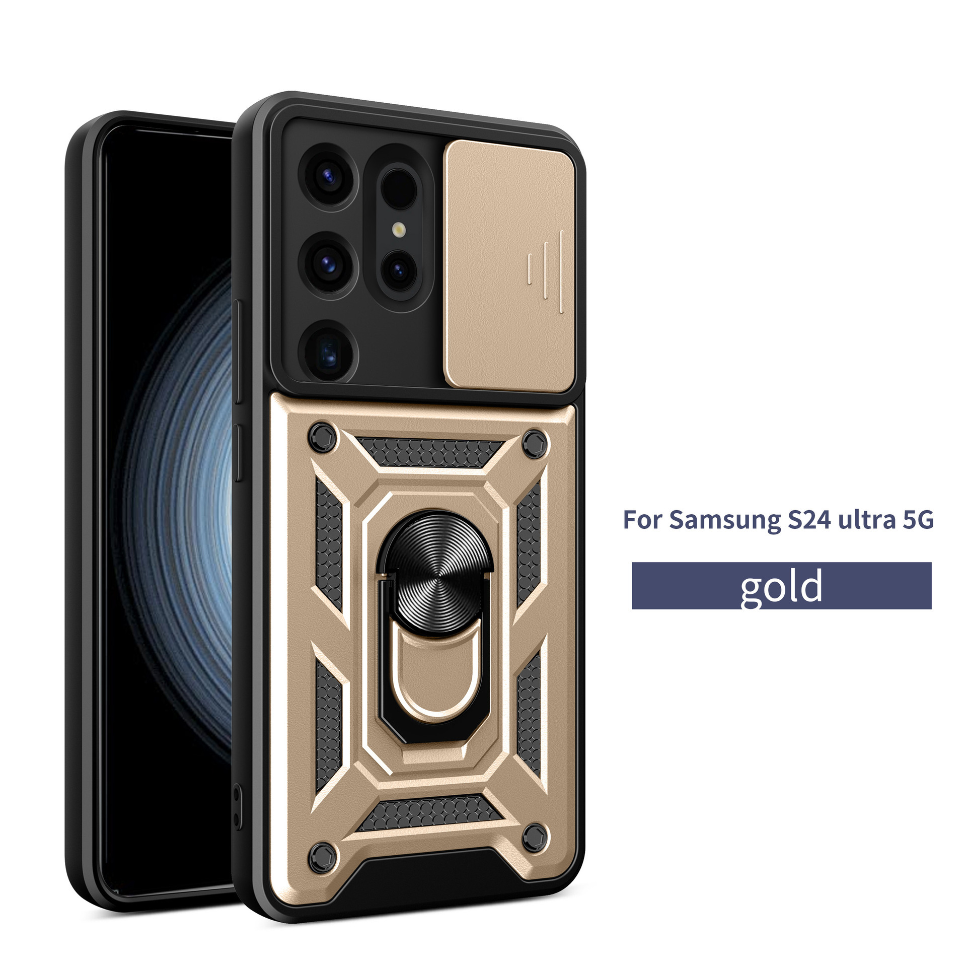 Compatible with Samsung S26/25 Ultra phone case A57 with sliding window, S24 magnetic ring holder, A37 protective case - Gold S26 Ultra