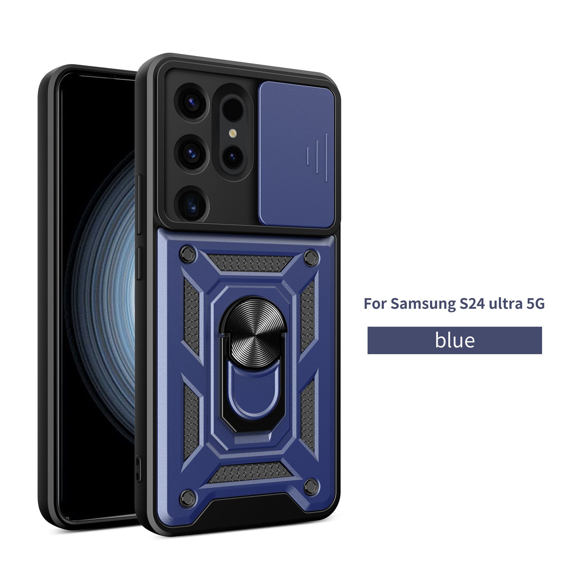 Compatible with Samsung S26/25 Ultra phone case A57 with sliding window, S24 magnetic ring holder, A37 protective case - Blue S26 ultra