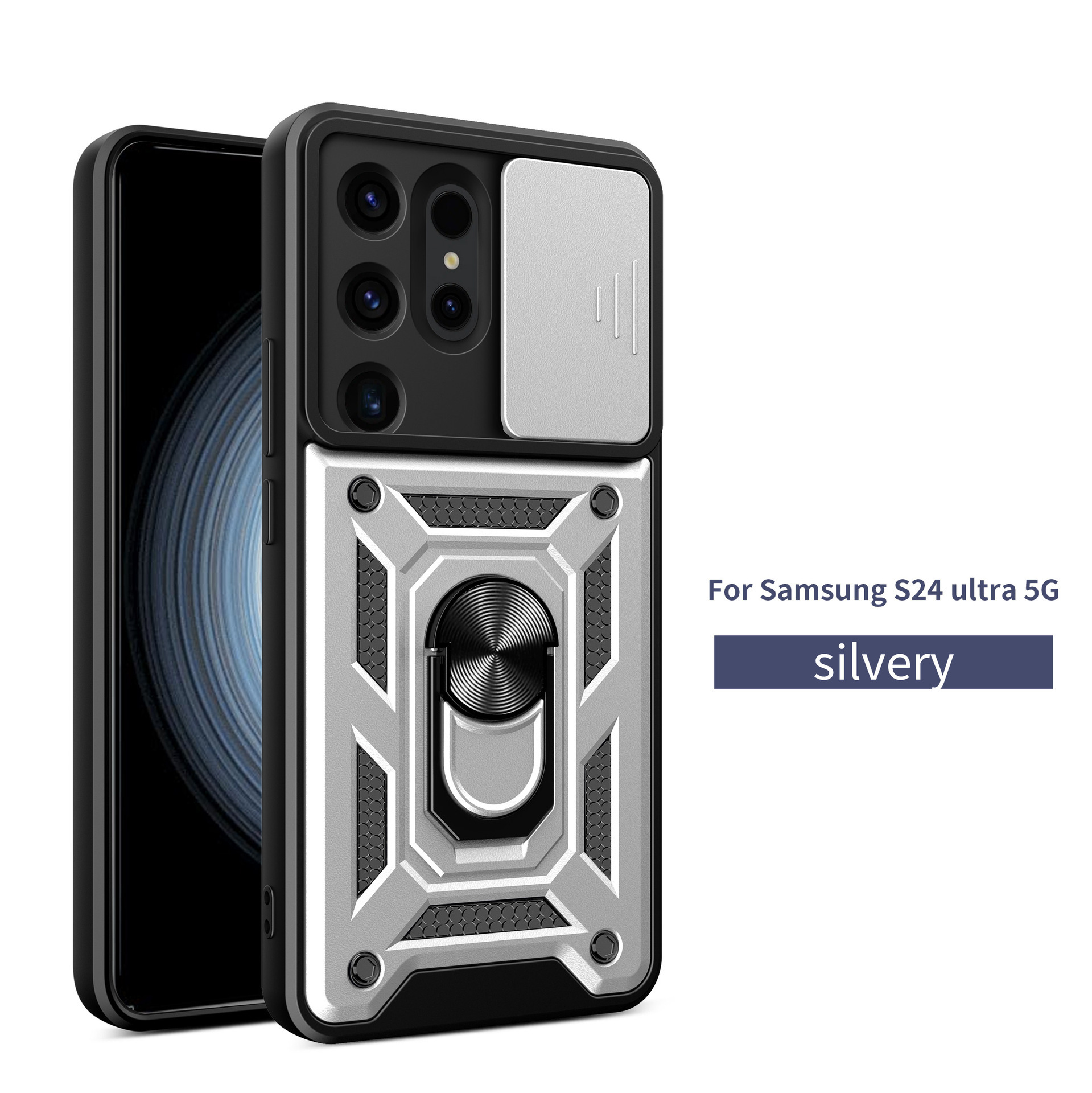 Compatible with Samsung S26/25 Ultra phone case A57 with sliding window, S24 magnetic ring holder, A37 protective case - Silver S26 ultra