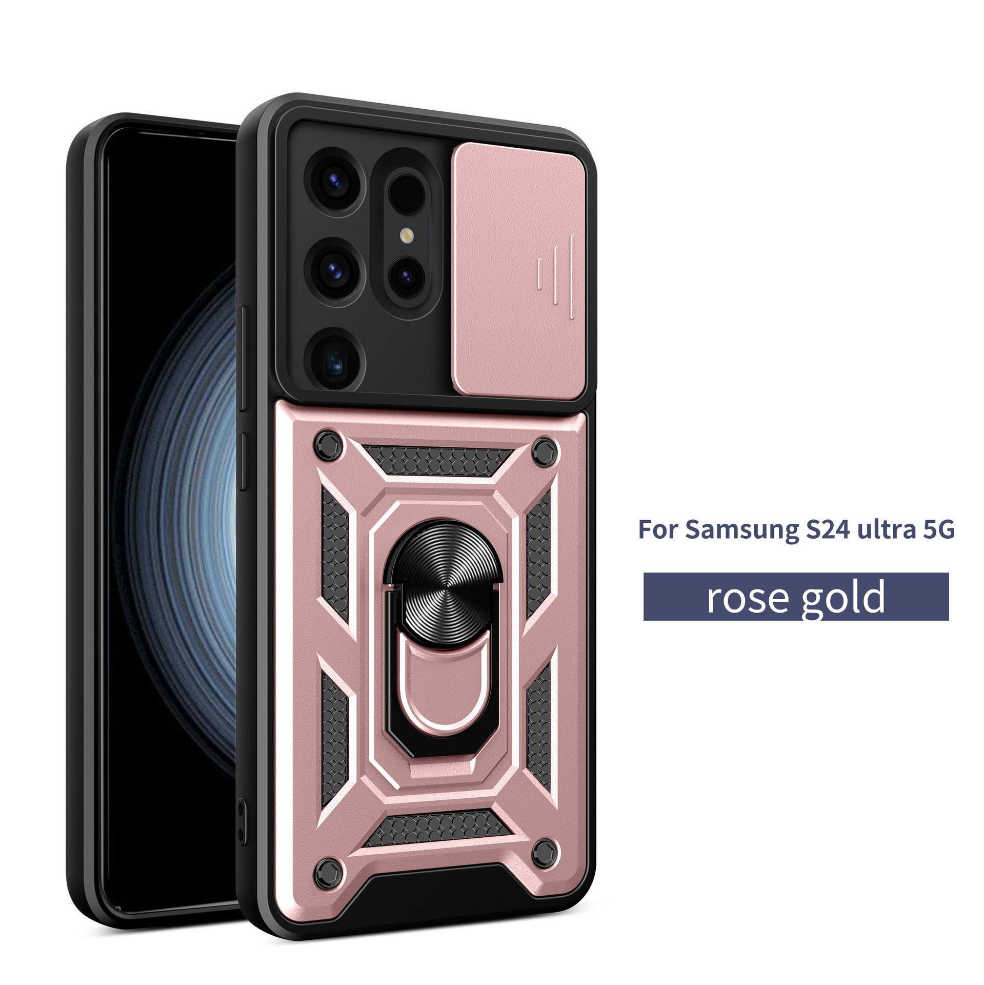 Compatible with Samsung S26/25 Ultra phone case A57 with sliding window, S24 magnetic ring holder, A37 protective case - Rose S26 Ultra