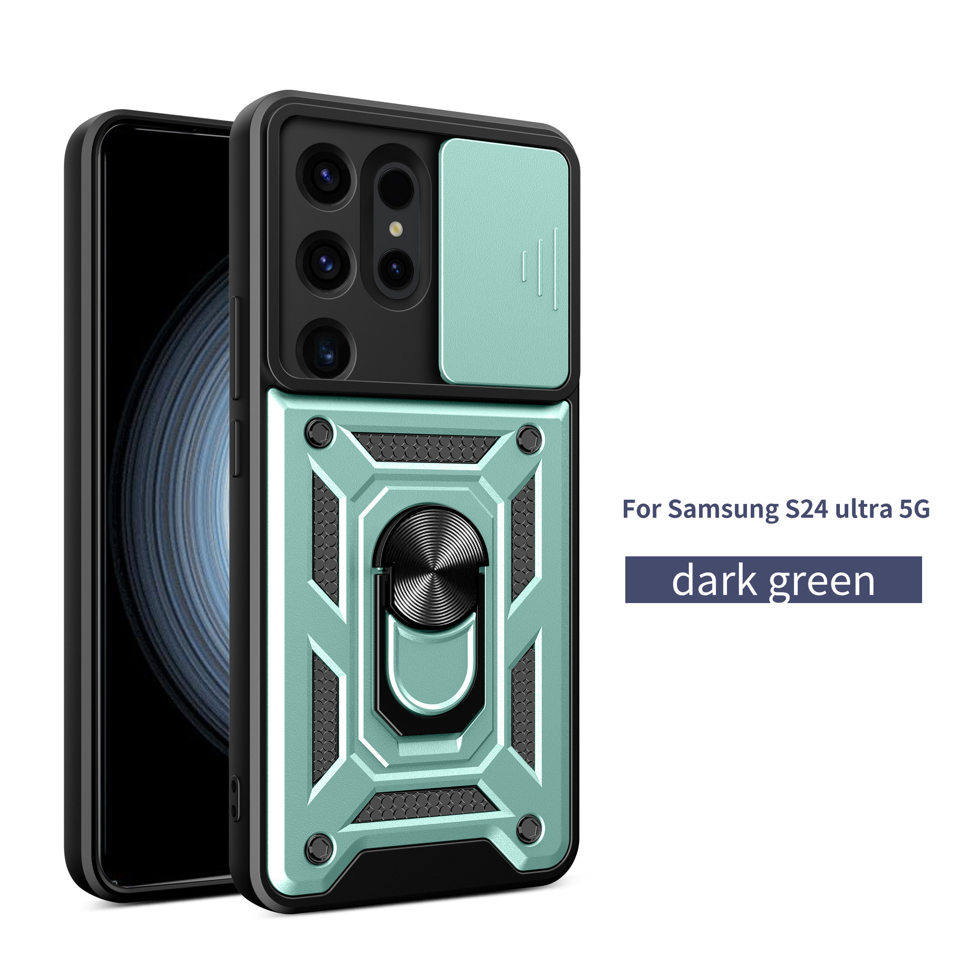 Compatible with Samsung S26/25 Ultra phone case A57 with sliding window, S24 magnetic ring holder, A37 protective case - Dark green S26 ultra