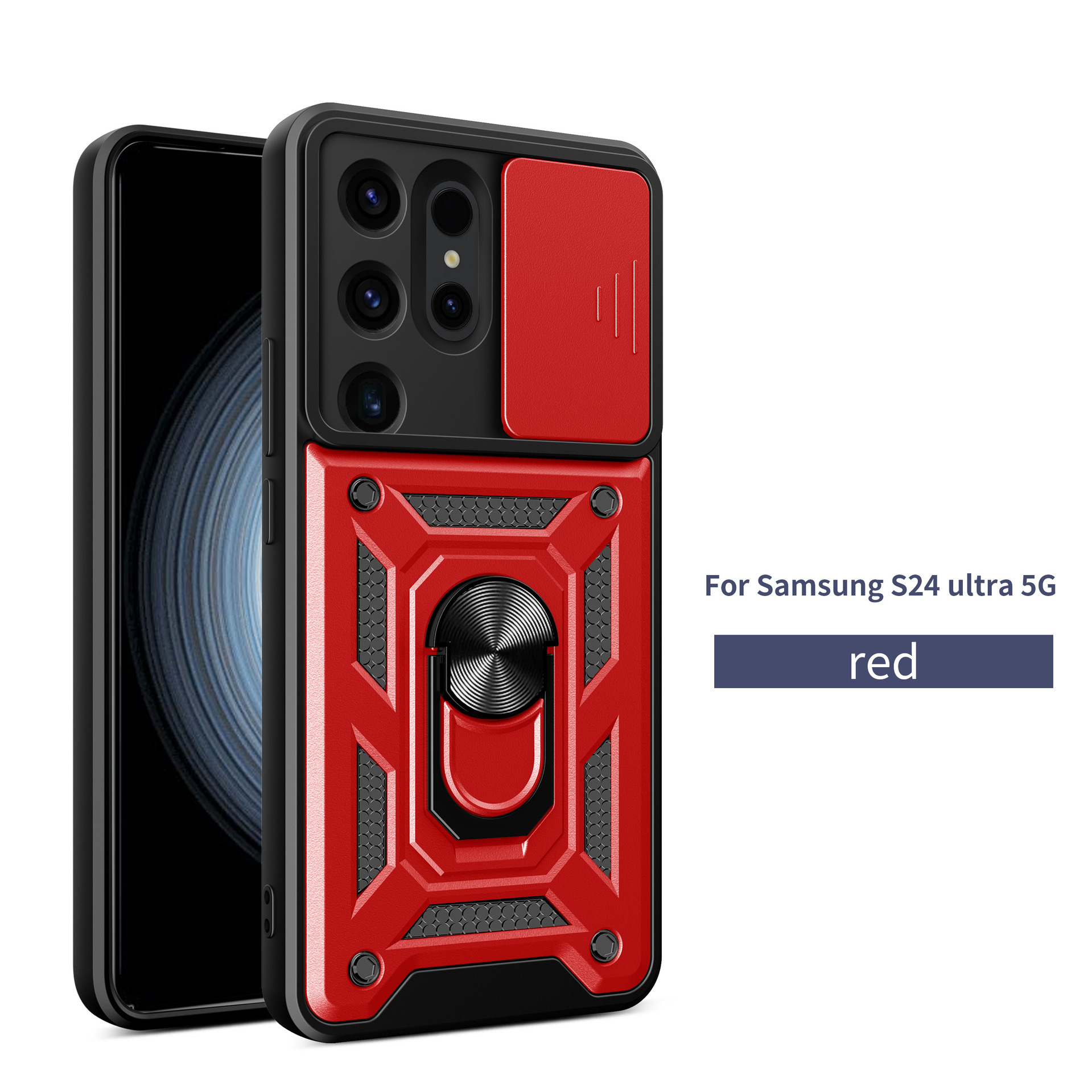 Compatible with Samsung S26/25 Ultra phone case A57 with sliding window, S24 magnetic ring holder, A37 protective case - Red S26 ultra