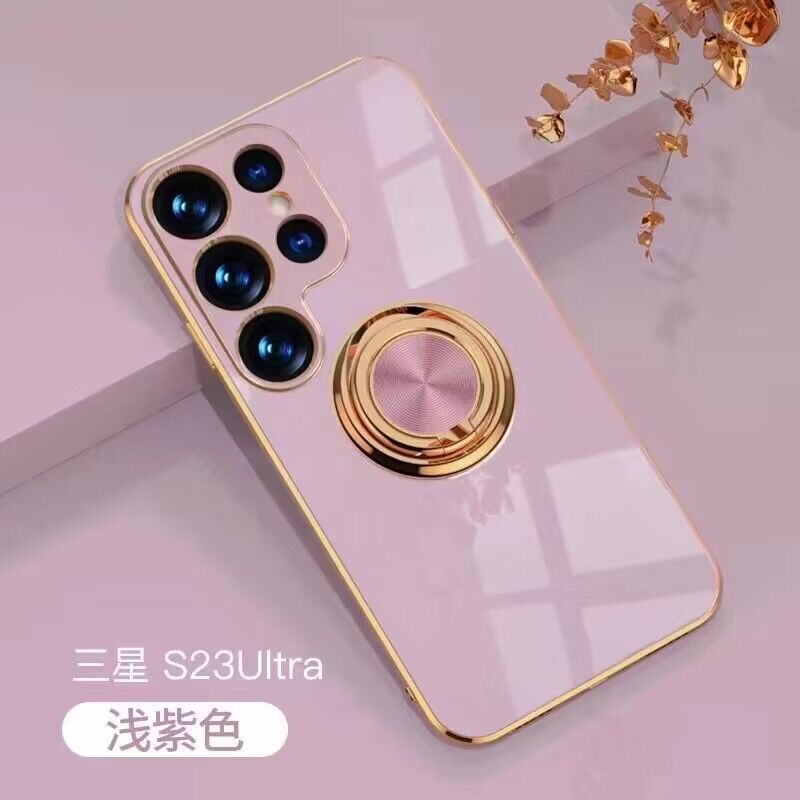 Compatible with Samsung S26/S25 Ultra phone case A16 electroplated ring buckle S24 Plus magnetic car protective case - Light purple S26ultra fine pores