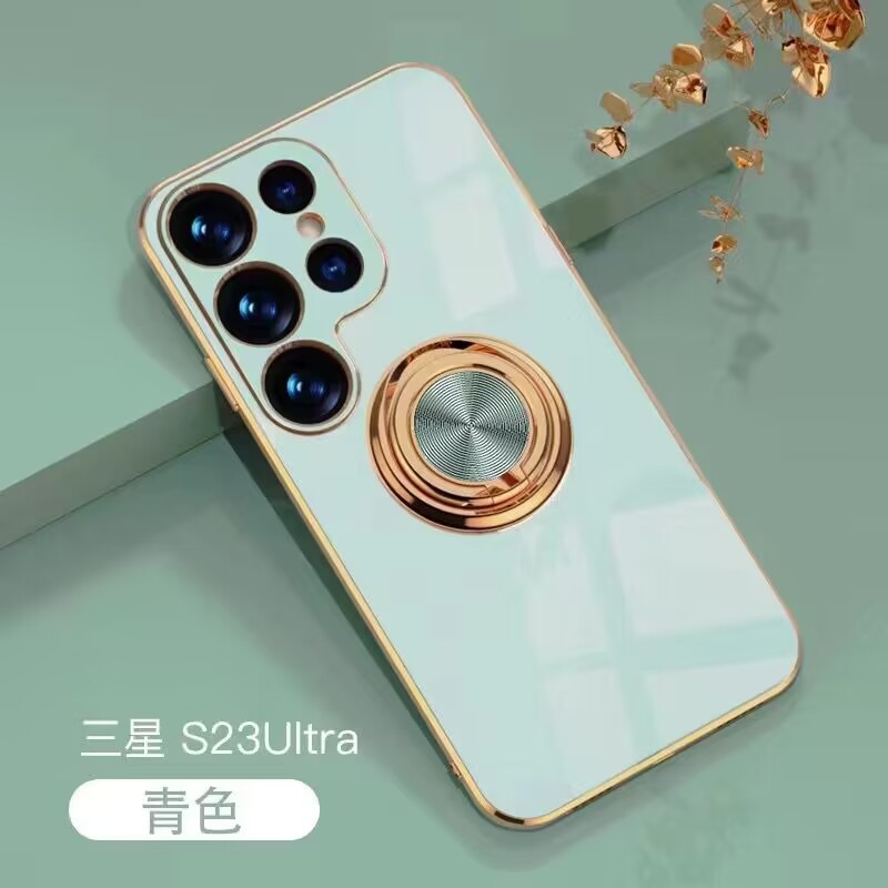 Compatible with Samsung S26/S25 Ultra phone case A16 electroplated ring buckle S24 Plus magnetic car protective case - Light blue S26ultra fine hole