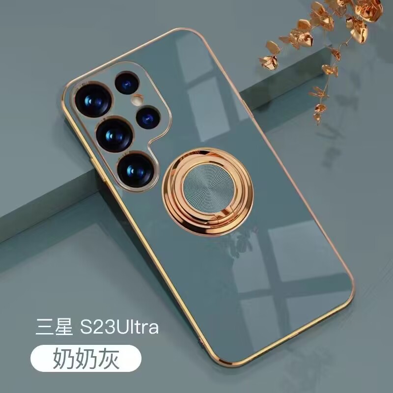 Compatible with Samsung S26/S25 Ultra phone case A16 electroplated ring buckle S24 Plus magnetic car protective case - Granny Gray S26 Ultra Fine Hole