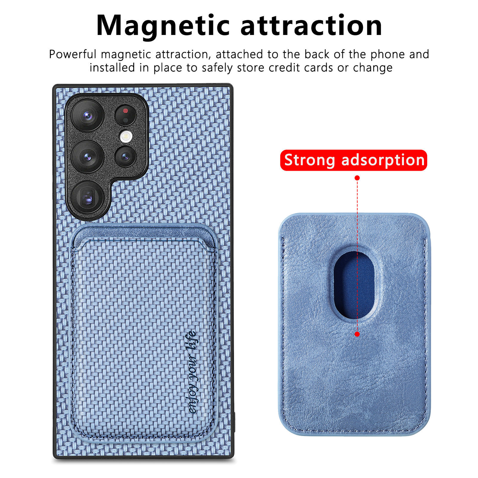 Compatible with Samsung S26 Ultra phone case A56 magnetic card holder S25P fiber texture NOTE20 shockproof protective case - Blue + Card Pack S26 ULTRA