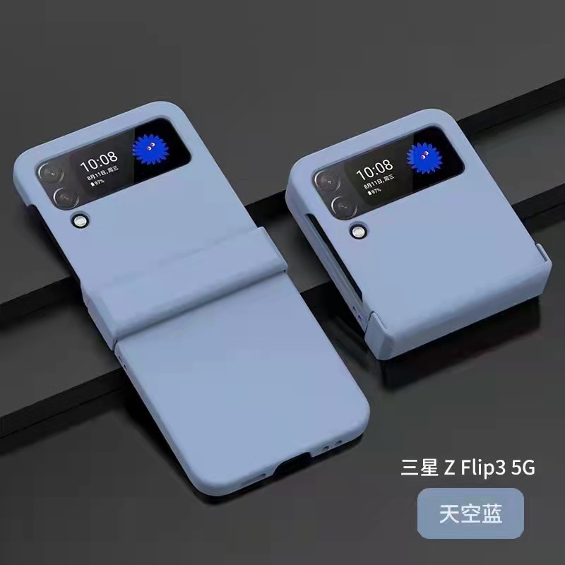 Compatible with Samsung Z Flip 3/4/5/6 phone cases, macaron solid color hinge three-piece set for foldable screen protection. - Sky Blue Samsung ZFlip 3