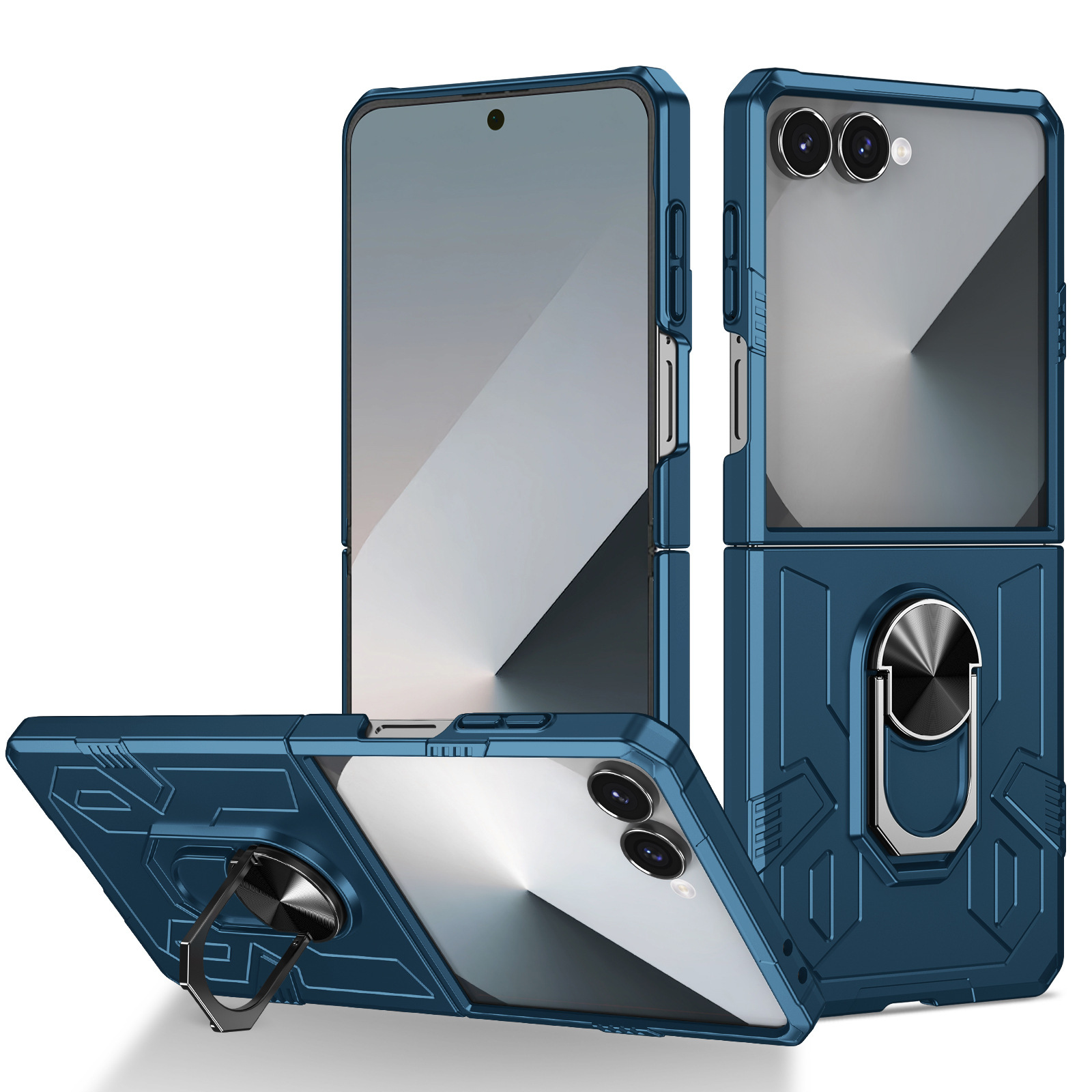 Compatible with Samsung Z Flip 7/6 phone case 5/4/3 magnetic rotating ring holder ultra-thin drop-proof protective case - Blue Samsung Z Flip7