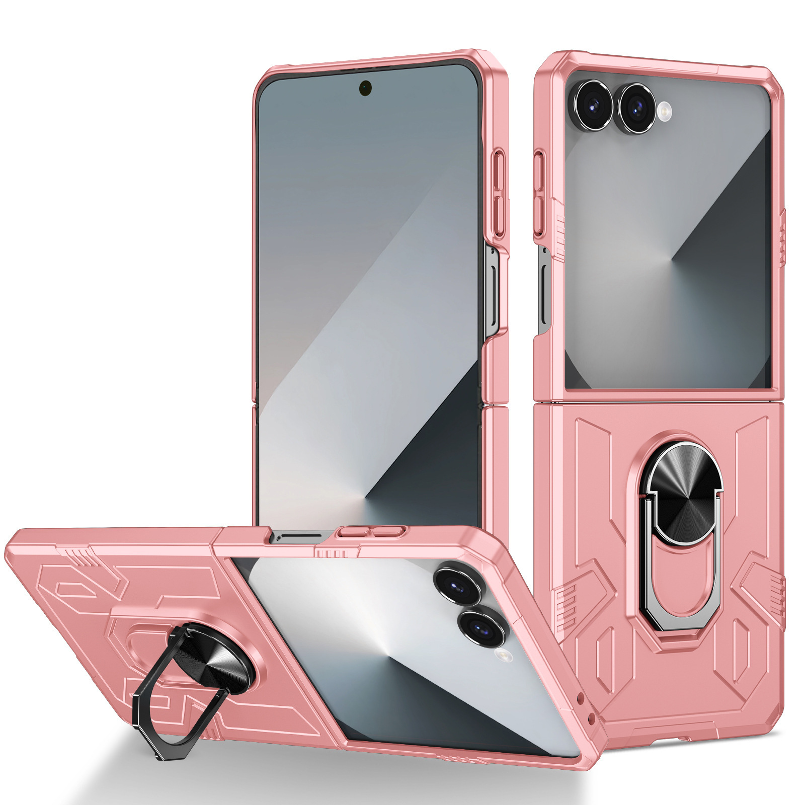 Compatible with Samsung Z Flip 7/6 phone case 5/4/3 magnetic rotating ring holder ultra-thin drop-proof protective case - Pink Samsung Z Flip7