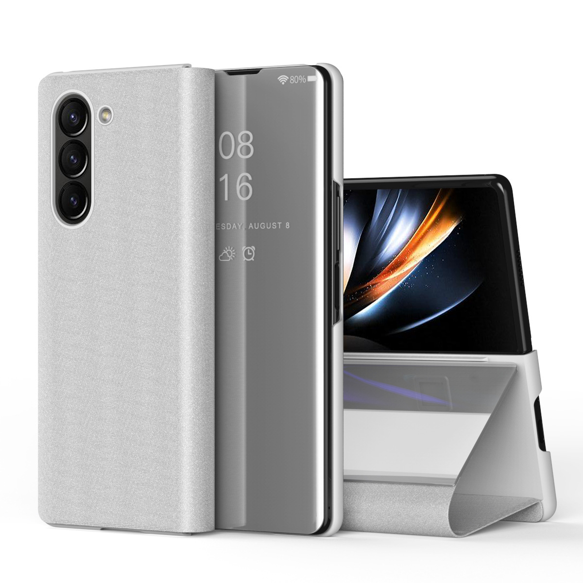 TriFold mirror flip case for Samsung Z Fold 8/7, 6/5/4/3 full-coverage protective case - Elegant Silver [Mirror Finish] Z Fold8ultra [Standard Edition]
