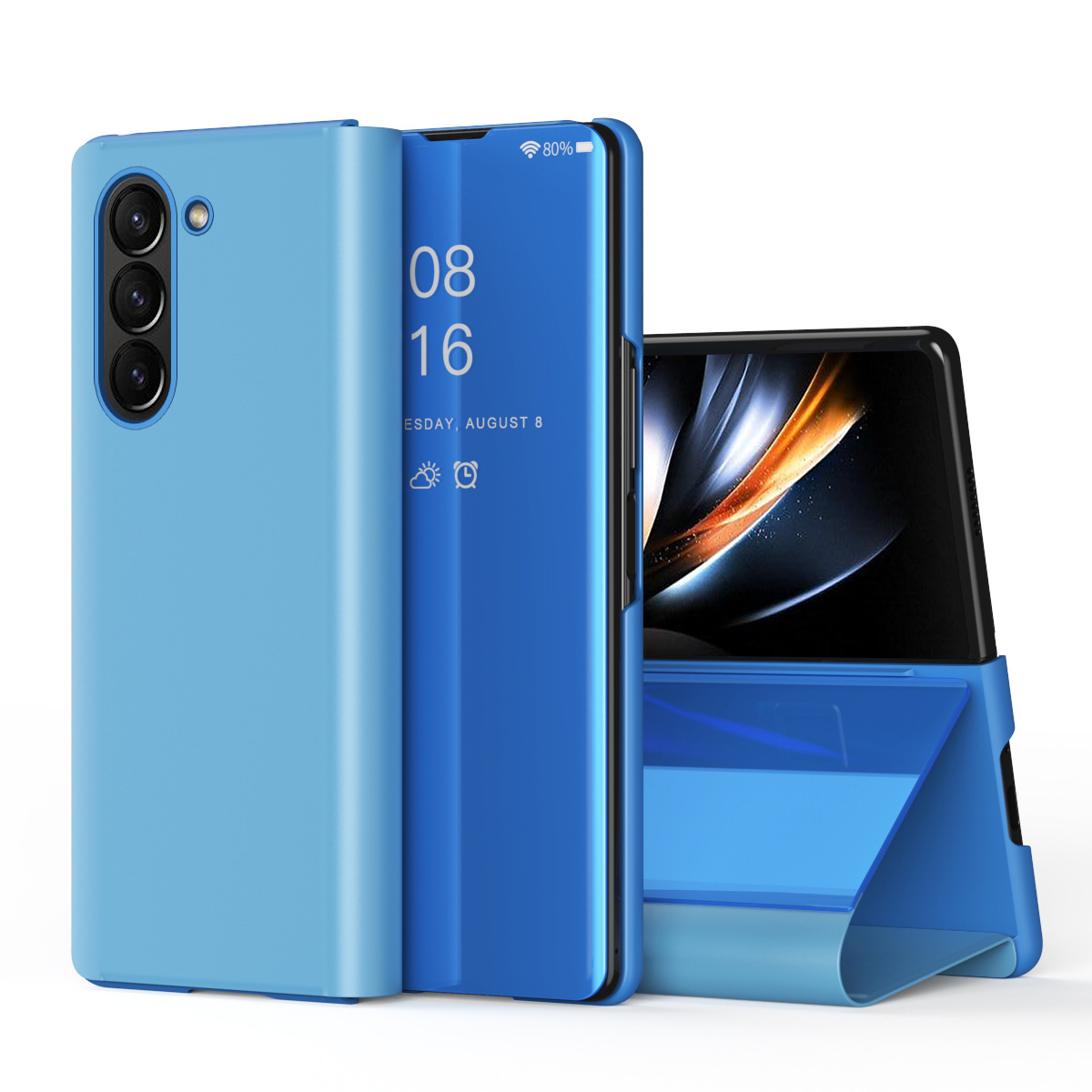 TriFold mirror flip case for Samsung Z Fold 8/7, 6/5/4/3 full-coverage protective case - Sky Blue [Mirror Finish] Z Fold8ultra [Standard Edition]