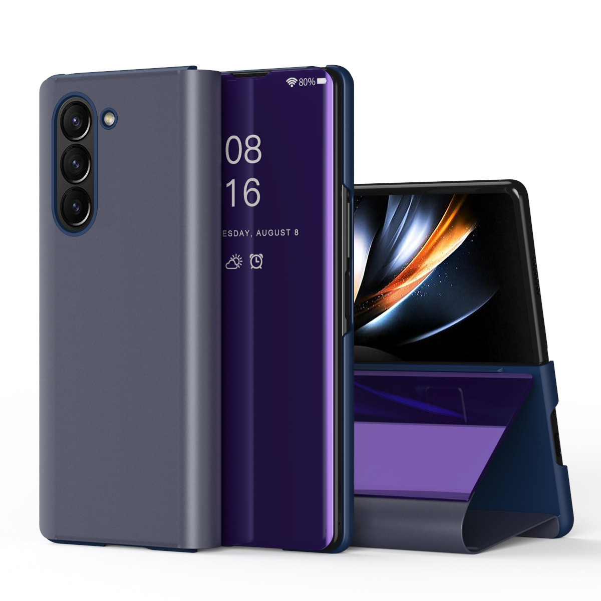 TriFold mirror flip case for Samsung Z Fold 8/7, 6/5/4/3 full-coverage protective case - Lavender Purple [Mirror Finish] Z Fold8ultra [Standard Edition]